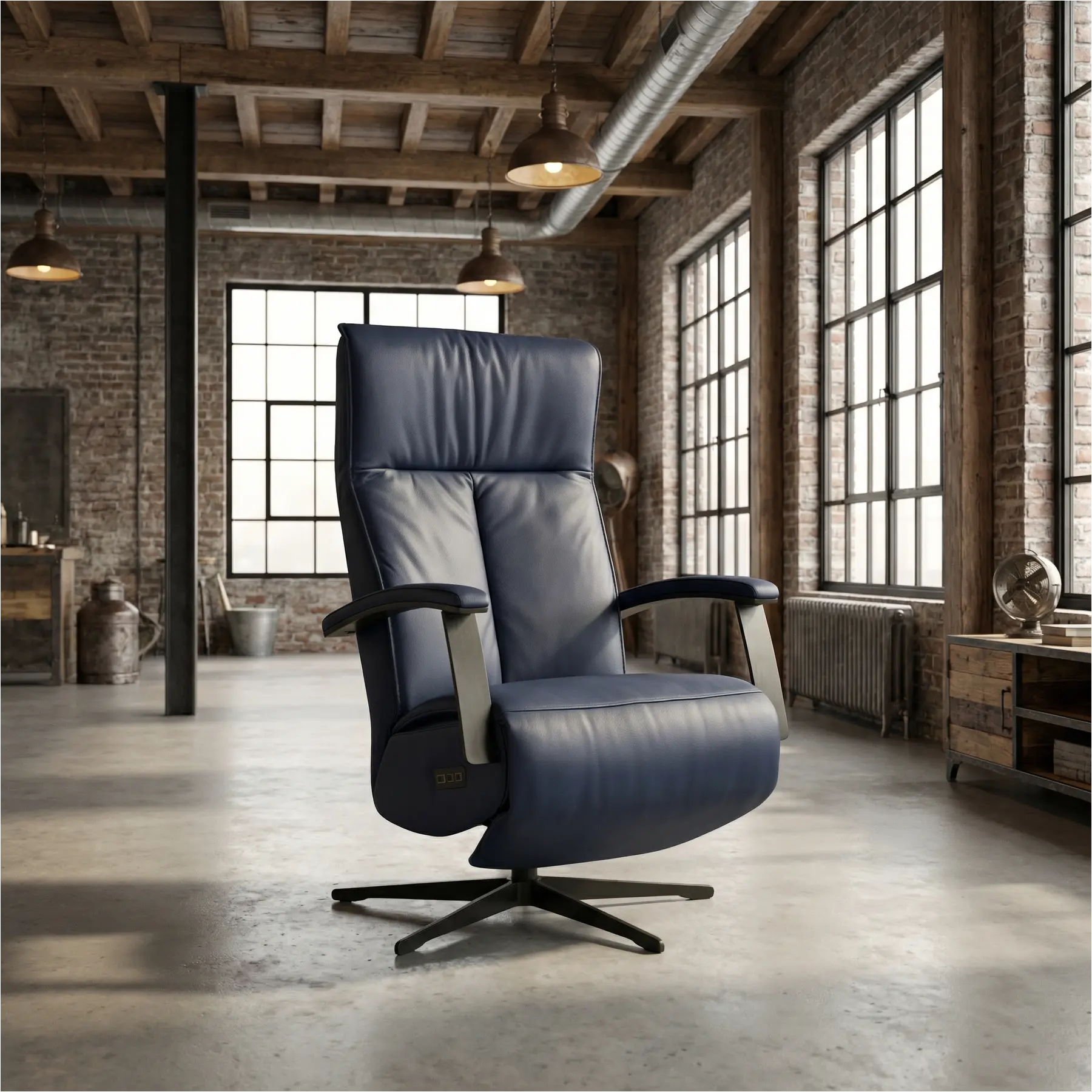 afbeelding van Leren elektrisch relaxfauteuil Pure - Toledo Kobalt (blauw) - medium - stervoet zwart (slank)