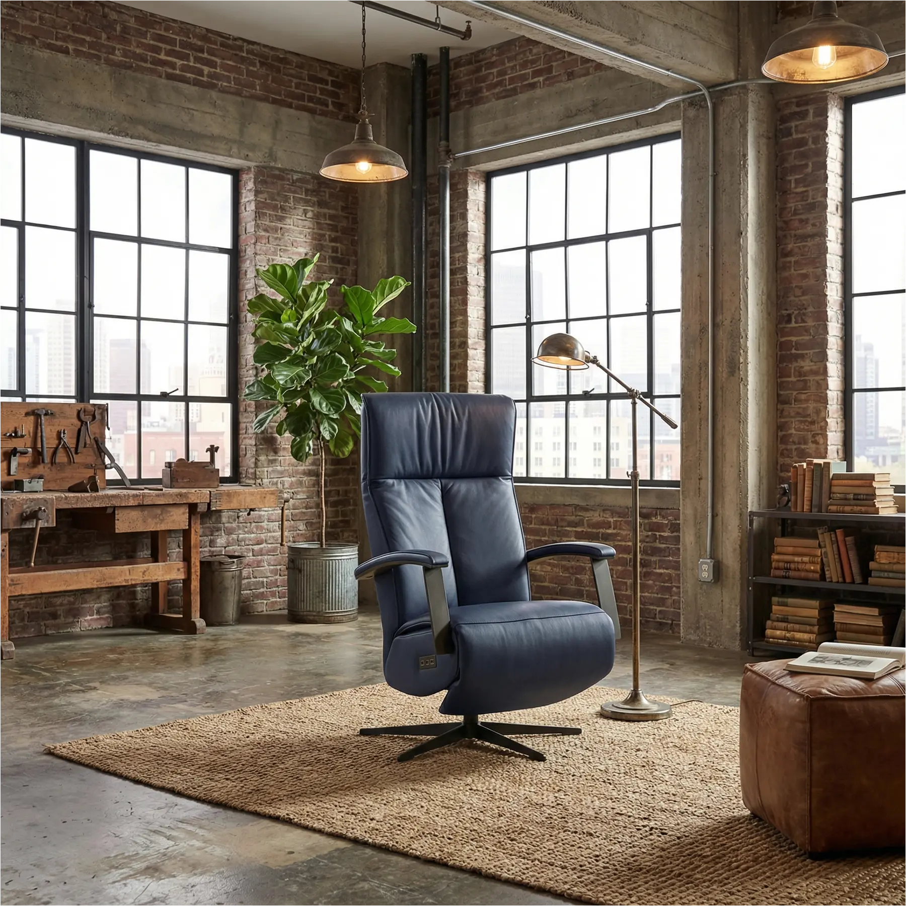 afbeelding van Leren elektrisch relaxfauteuil Pure - Toledo Kobalt (blauw) - small - stervoet zwart (slank)