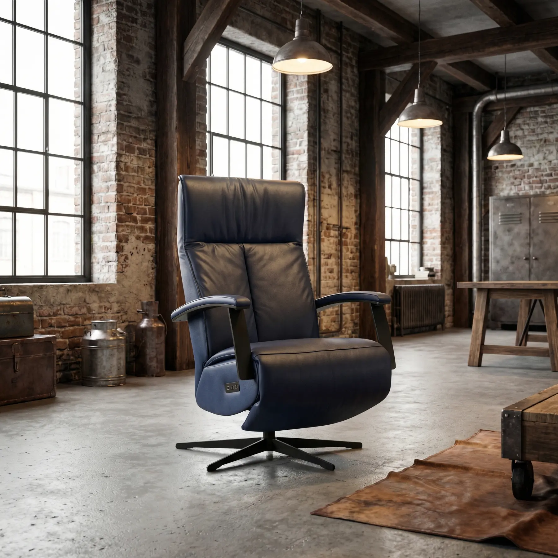 afbeelding van Leren relaxfauteuil met hartbalans Pure - Toledo Kobalt (blauw) - small - stervoet zwart (slank)