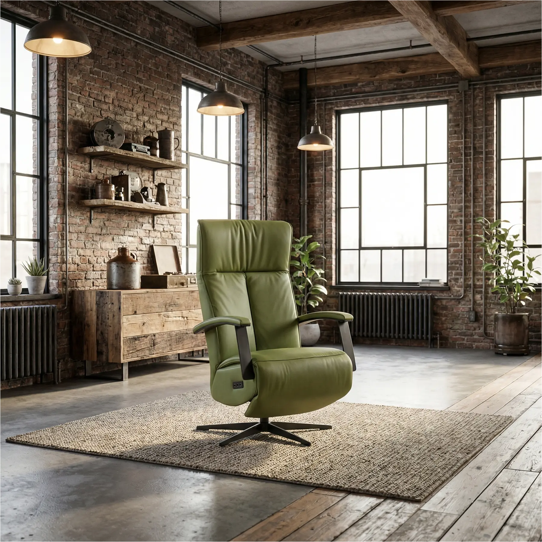 afbeelding van Leren elektrisch relaxfauteuil Pure - Toledo Lime (felgroen) - medium - stervoet zwart (slank)