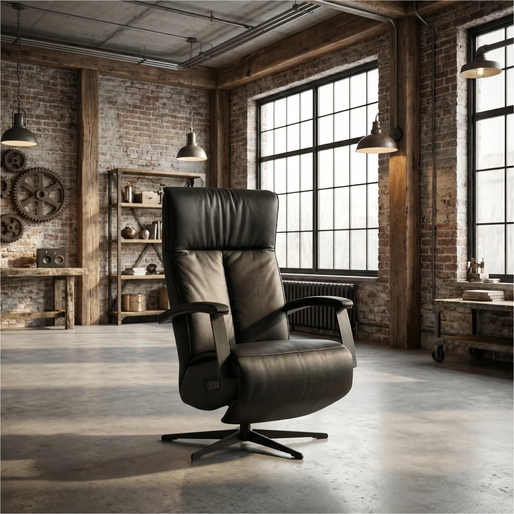 afbeelding van Leren relaxfauteuil met hartbalans Pure - Toledo Nero (zwart) - medium - stervoet zwart (slank)