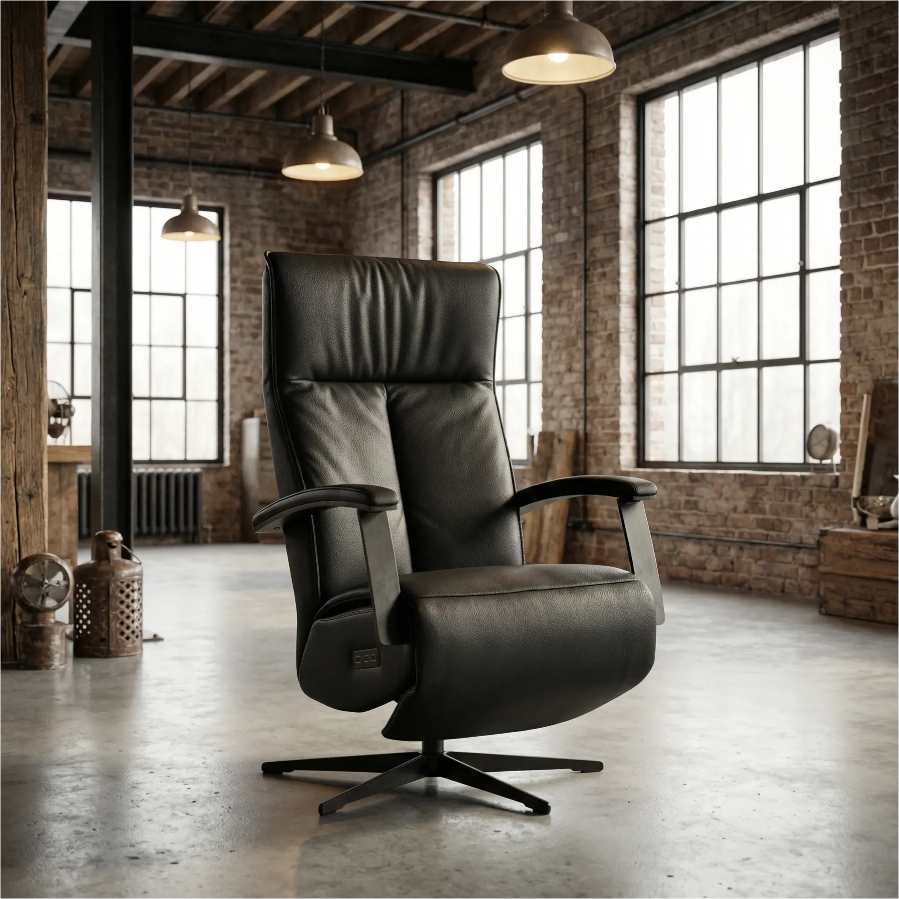 afbeelding van Leren elektrisch relaxfauteuil Pure - Toledo Nero (zwart) - small - stervoet zwart (slank)