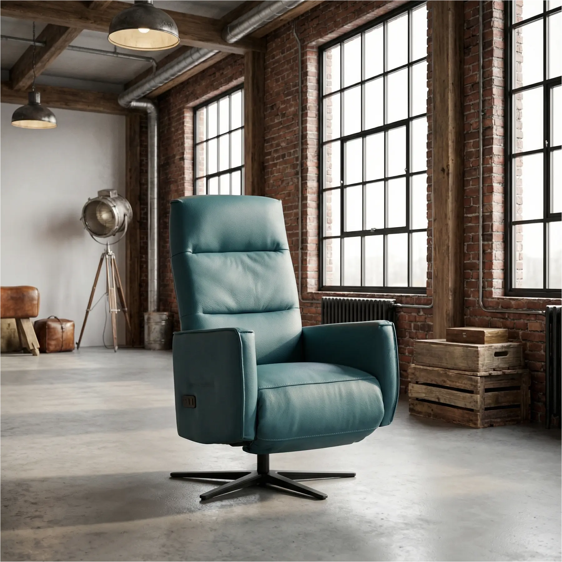 afbeelding van Leren handmatige relaxfauteuil Pride - Toledo Turquoise (blauw) - Medium - Stervoet zwart