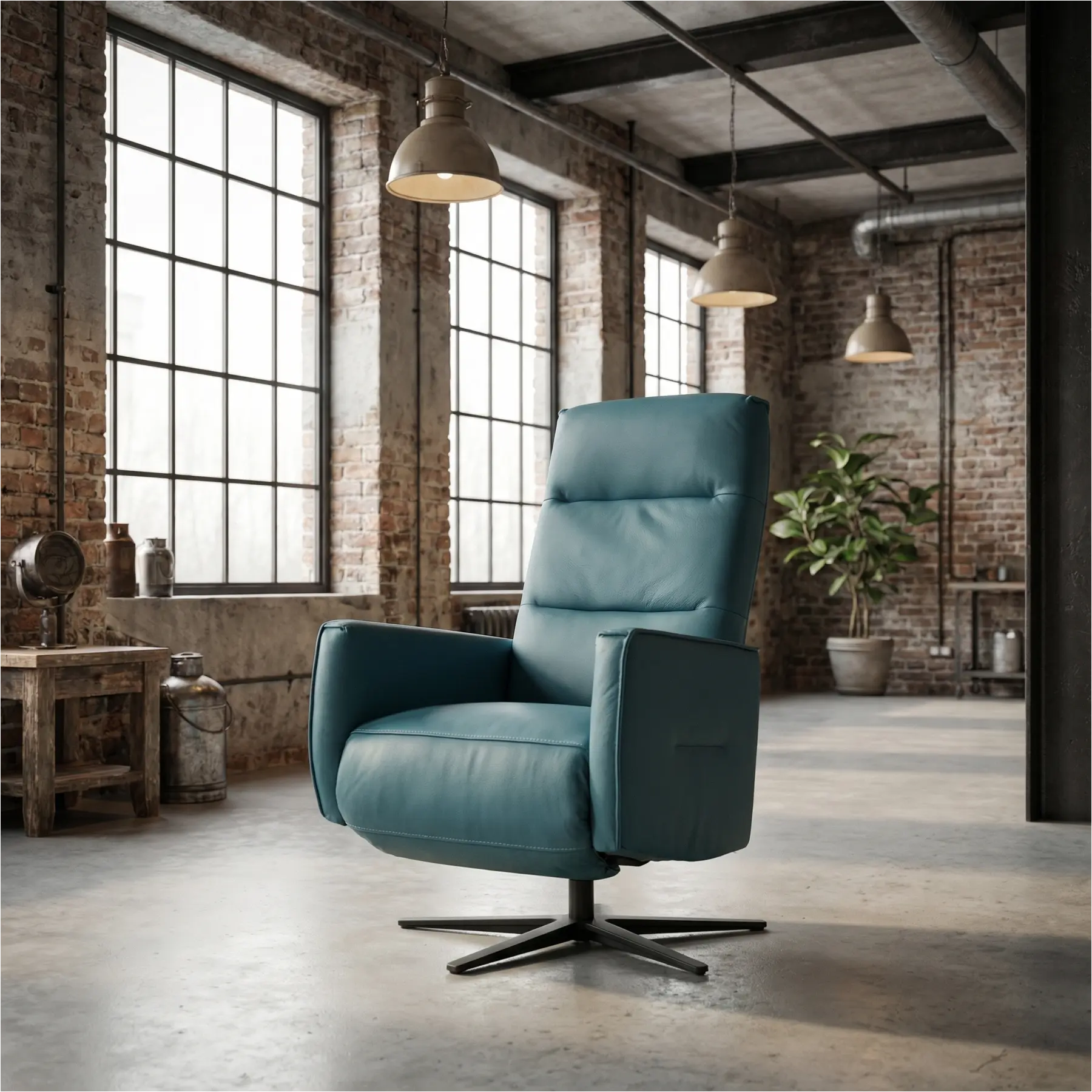 afbeelding van Leren handmatige relaxfauteuil Pride - Toledo Turquoise (blauw) - Small - Schotelvoet zwart