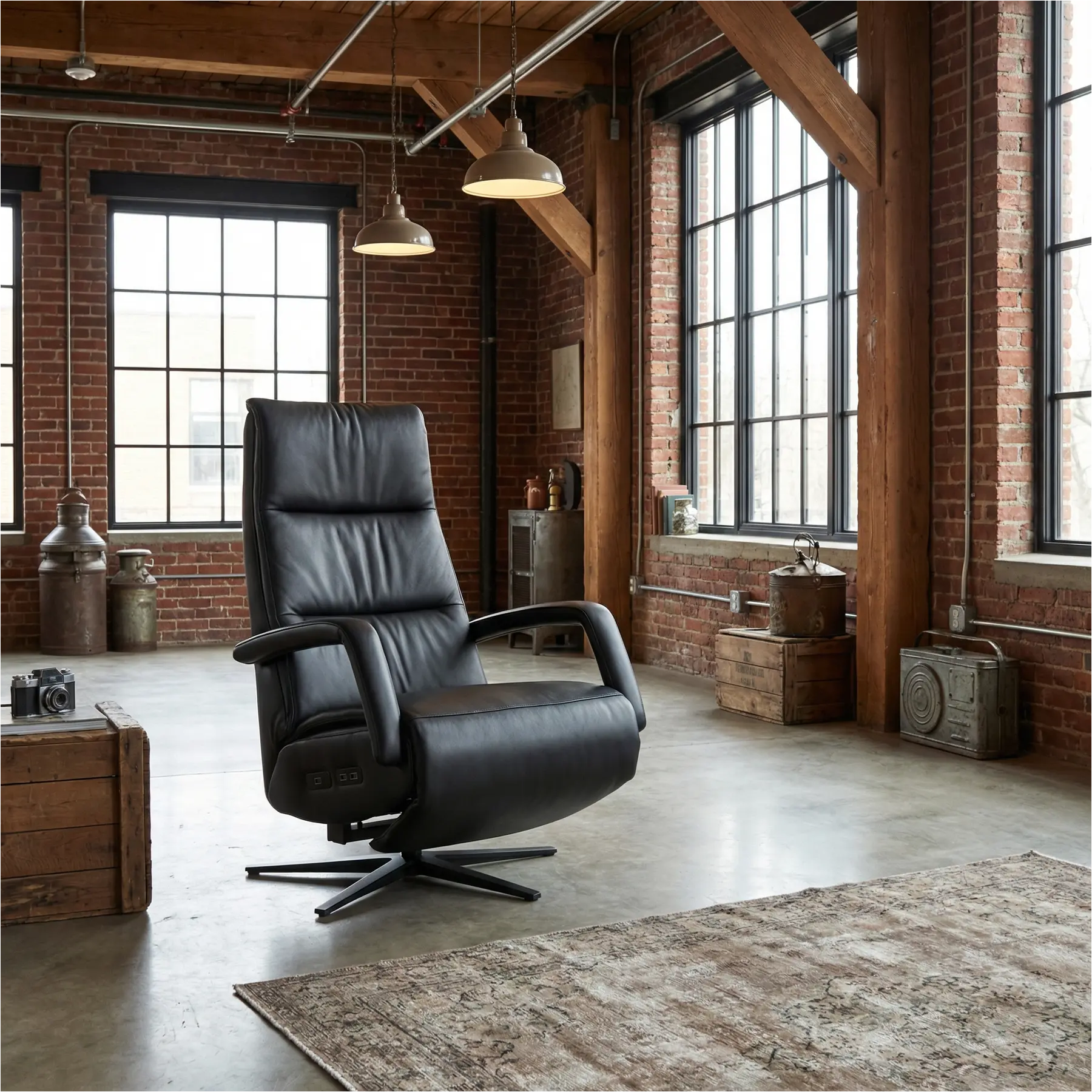 afbeelding van Leren elektrisch relaxfauteuil Calm - Massif Nero (zwart) - extra large - stervoet zwart (breed)