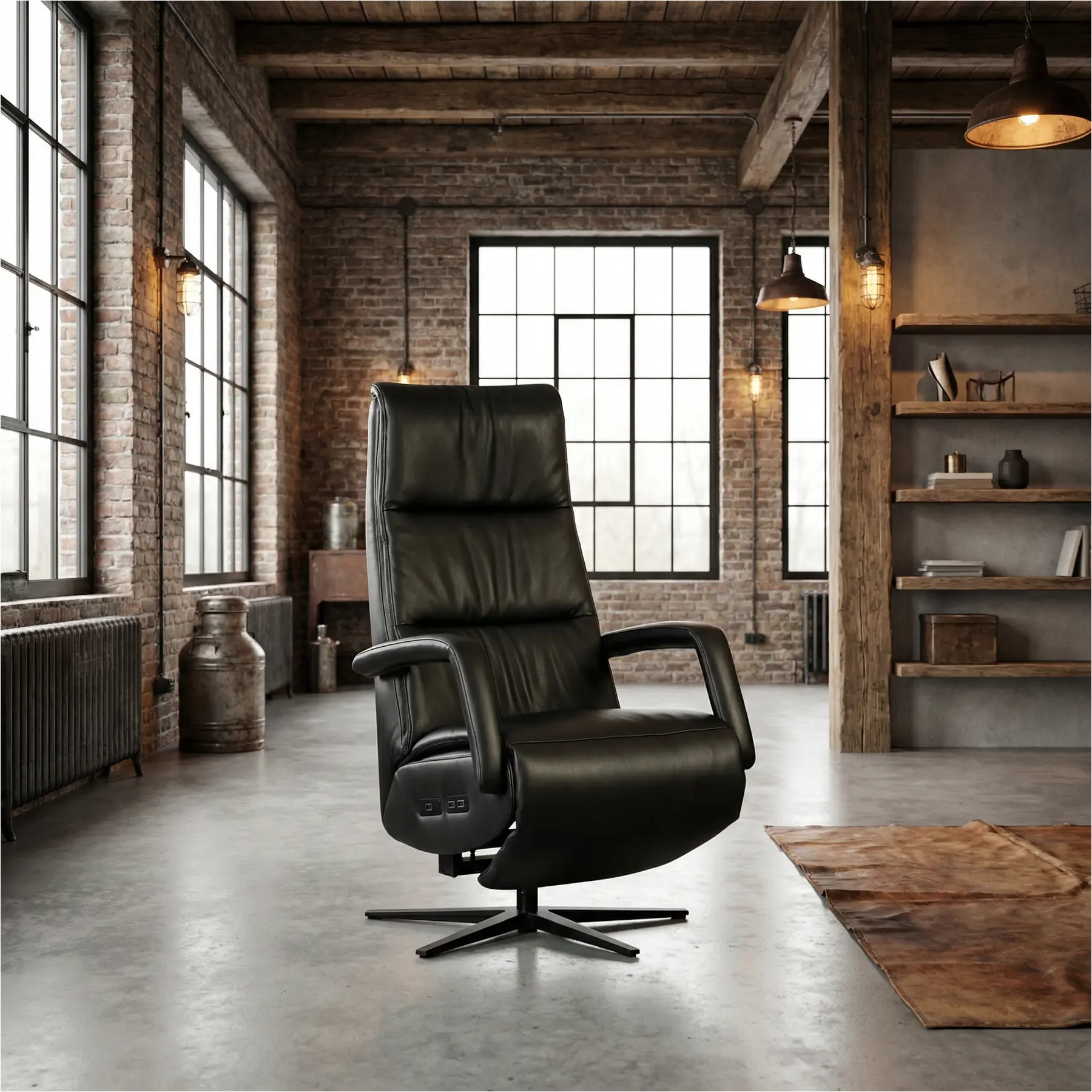 afbeelding van Leren elektrisch relaxfauteuil Calm - Massif Nero (zwart) - large - stervoet zwart (breed)