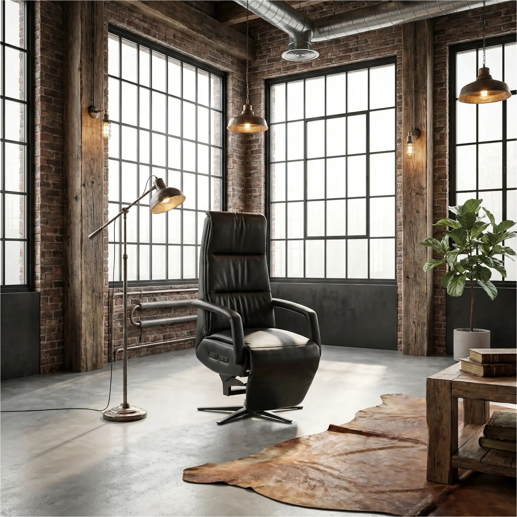 afbeelding van Leren sta-op-stoel Calm - Massif Nero (zwart) - large - stervoet zwart (breed)