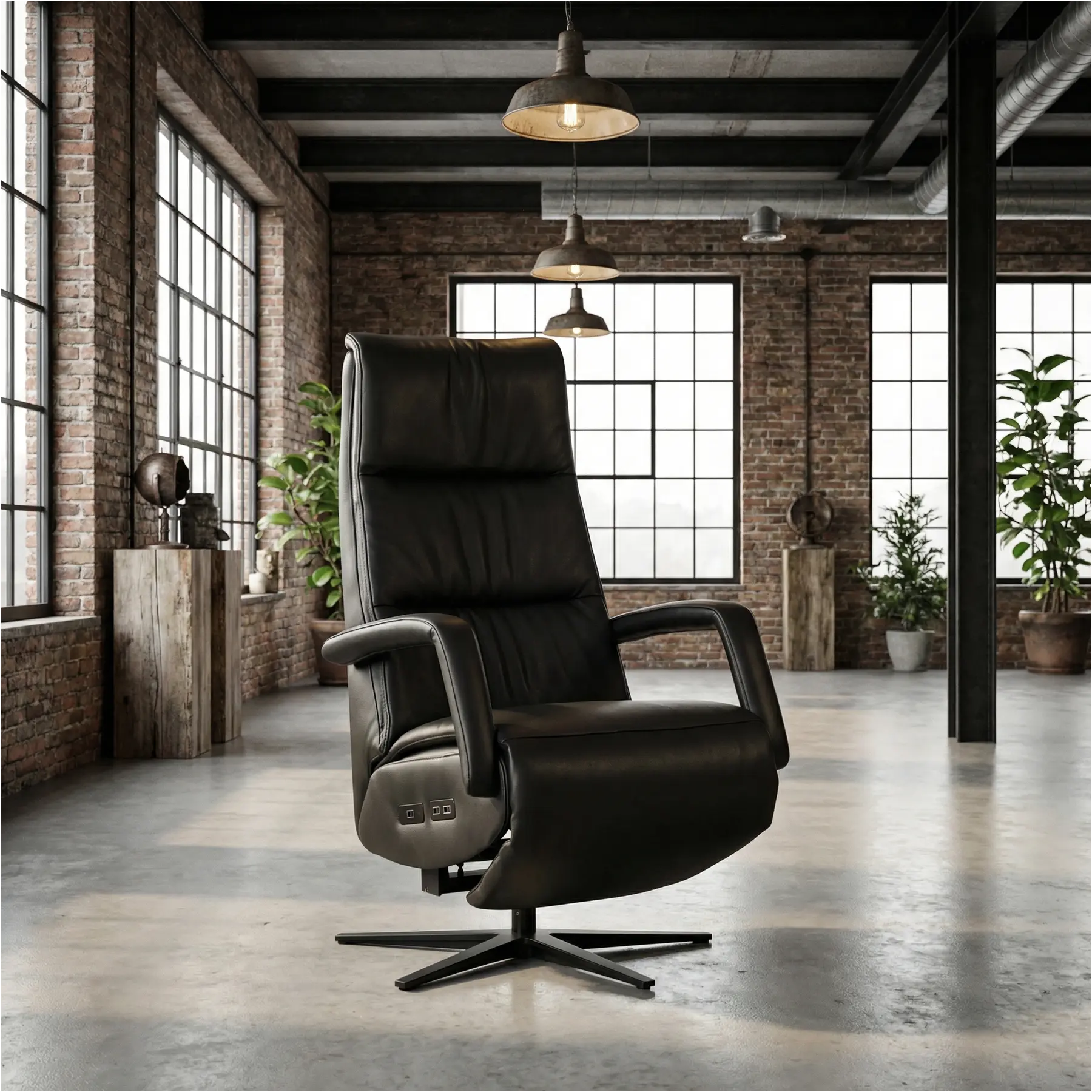 afbeelding van Leren elektrisch relaxfauteuil Calm - Massif Nero (zwart) - small - stervoet zwart (breed)