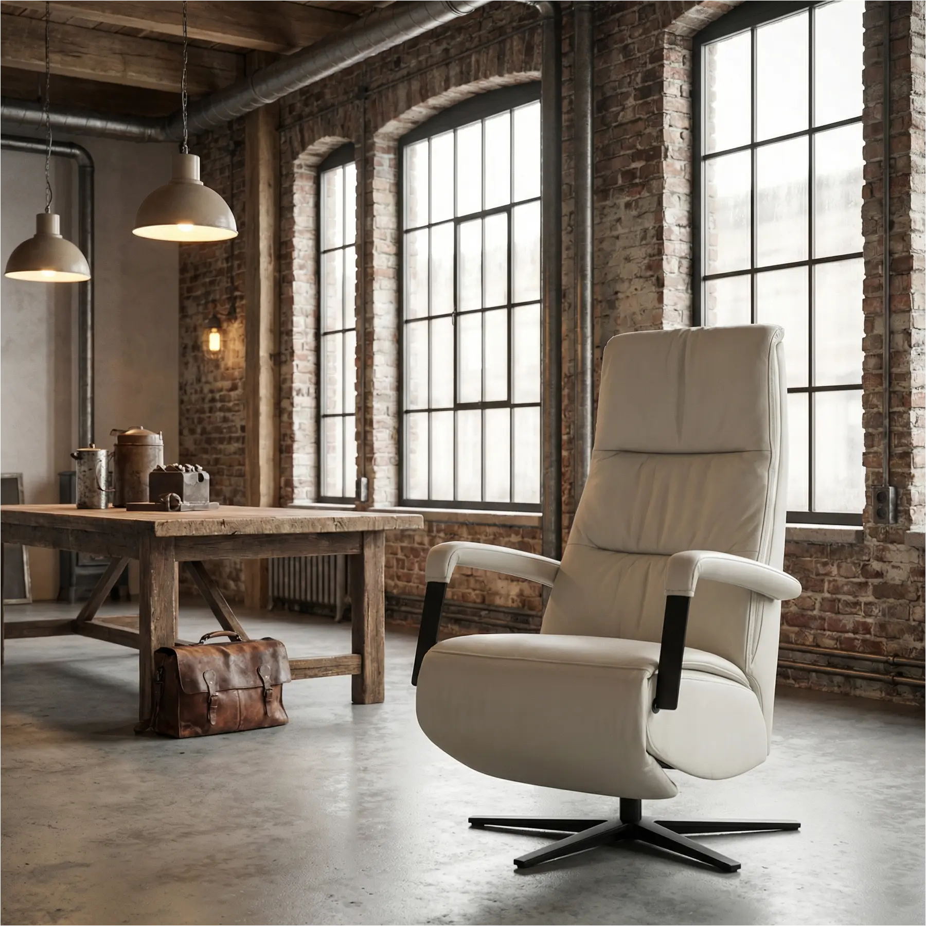 afbeelding van Leren elektrisch relaxfauteuil Core - Toledo Nebbia (creme) - extra large - stervoet zwart (breed)