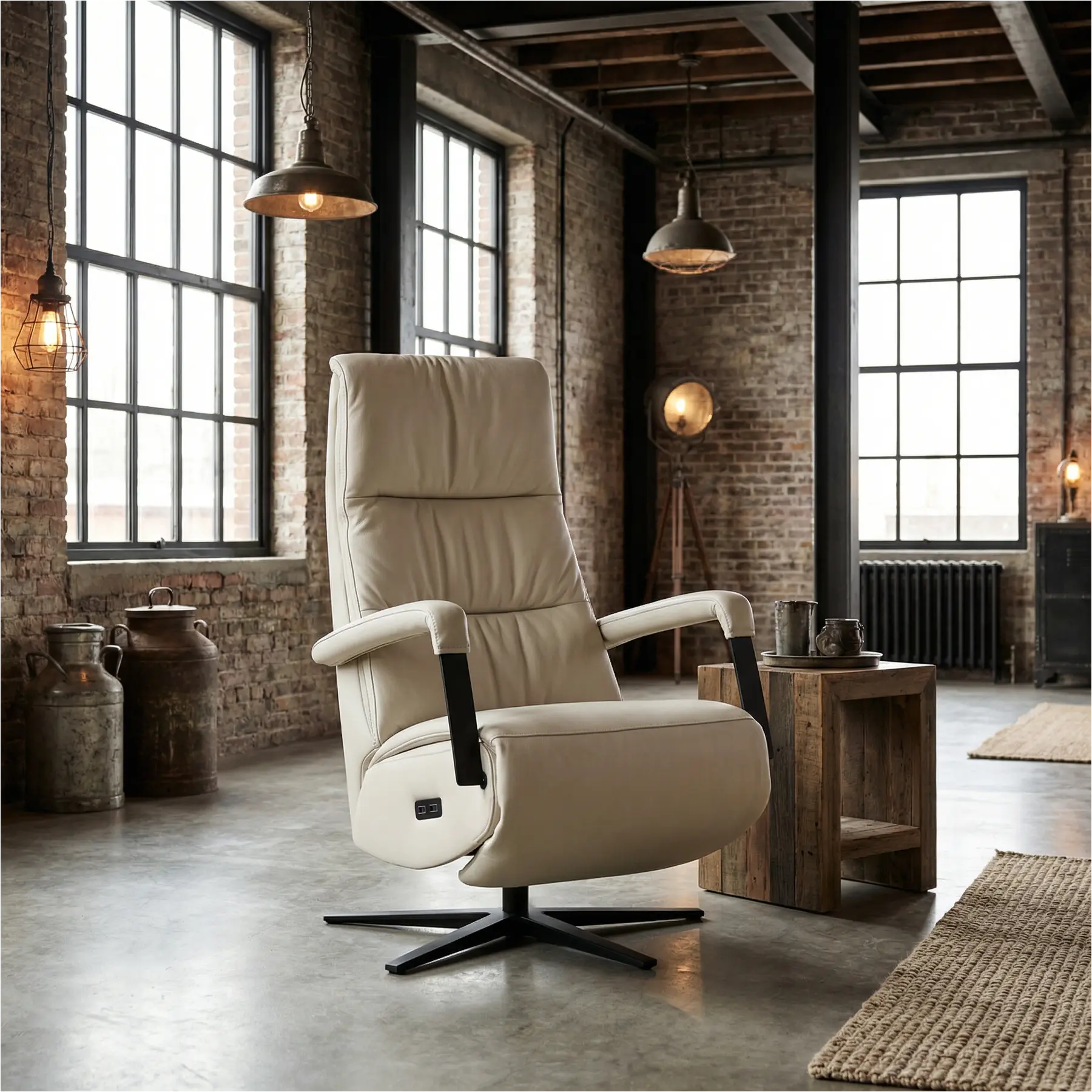 afbeelding van Leren elektrisch relaxfauteuil Core - Toledo Nebbia (creme) - small - stervoet zwart (breed)