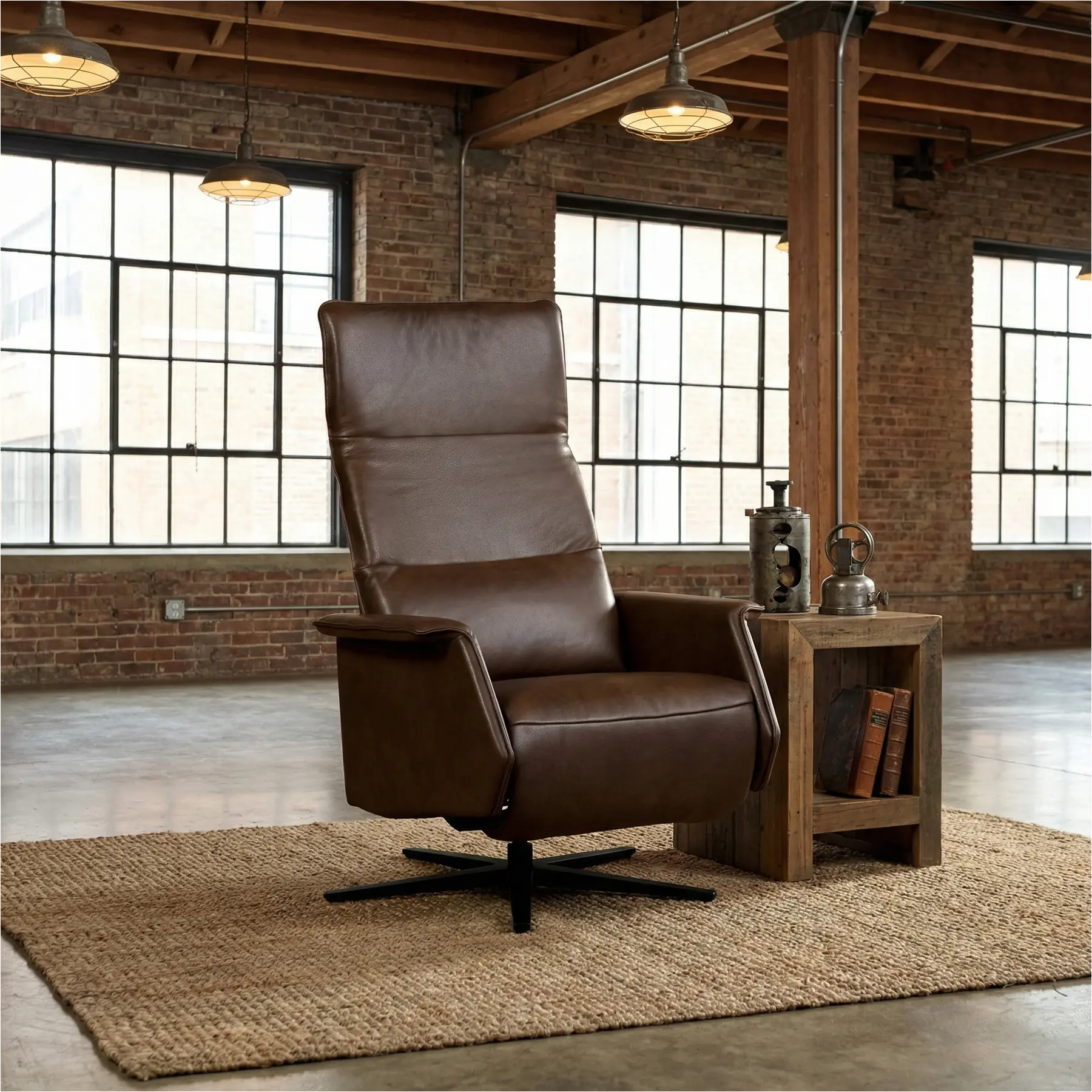 afbeelding van Leren relaxfauteuil Mojo - Granada Chocolate (bruin) - Small (zithoogte 43cm) - Stervoet zwart