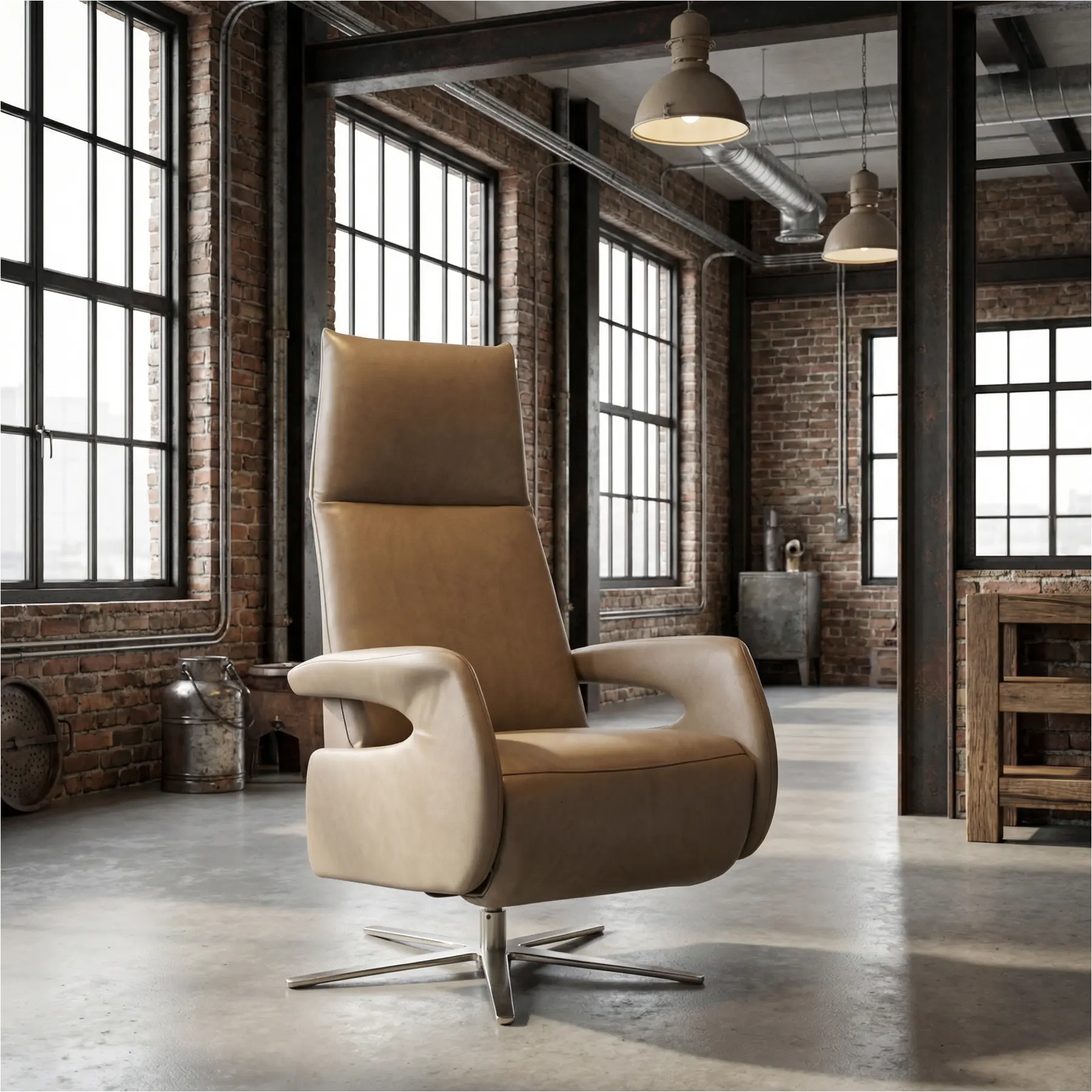 afbeelding van Leren relaxfauteuil Note - Granada Taupe (taupe/bruin) - Medium (zithoogte 46cm) - Stervoet chroom