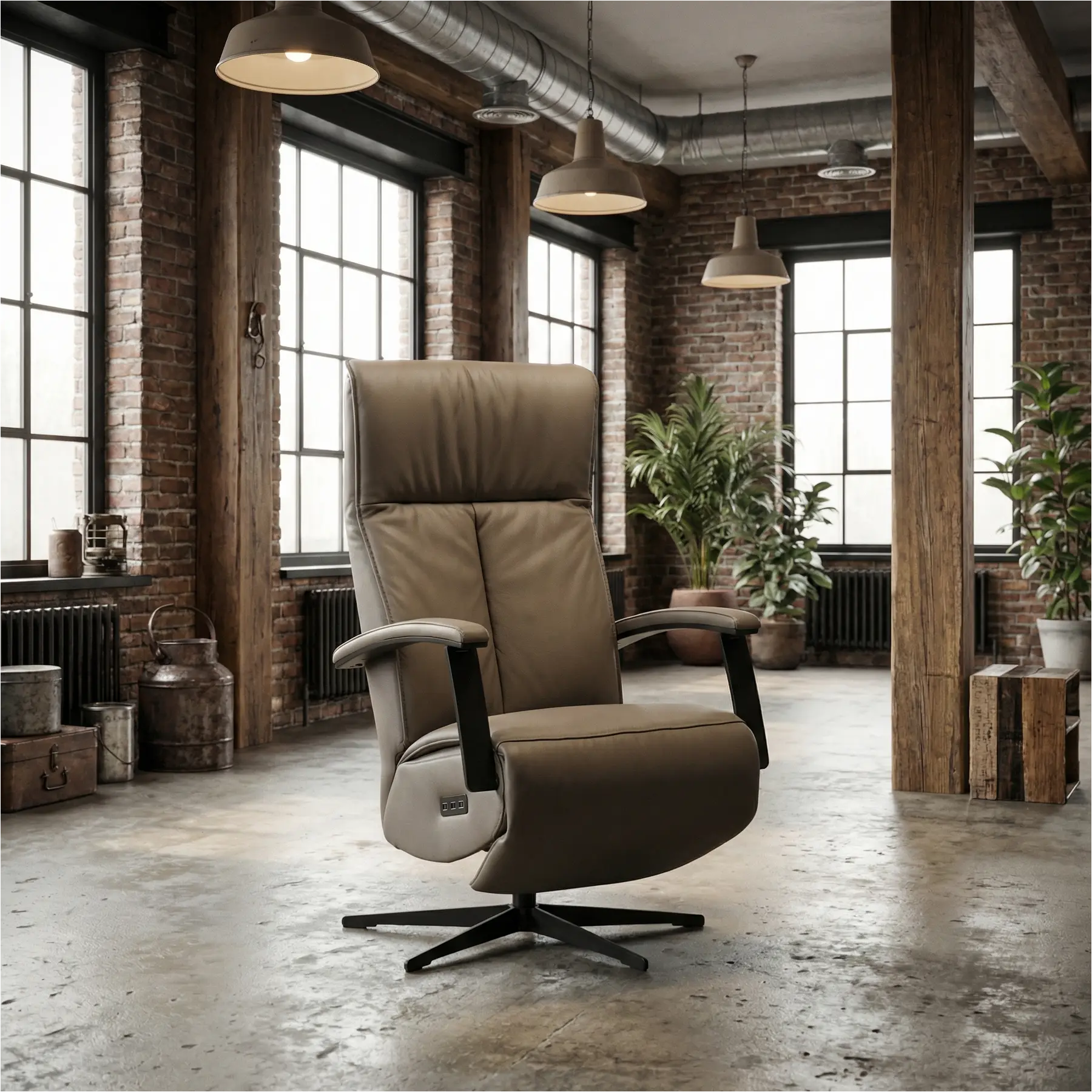 afbeelding van Leren relaxfauteuil met hartbalans Pure - Toledo Moss (bruin/groen) - extra large - stervoet zwart (slank)