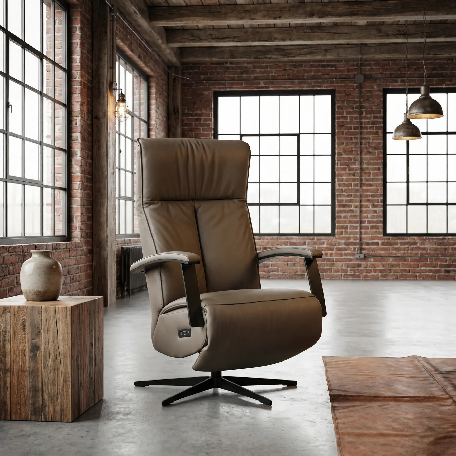 afbeelding van Leren relaxfauteuil met hartbalans Pure - Toledo Moss (bruin/groen) - medium - stervoet zwart (slank)