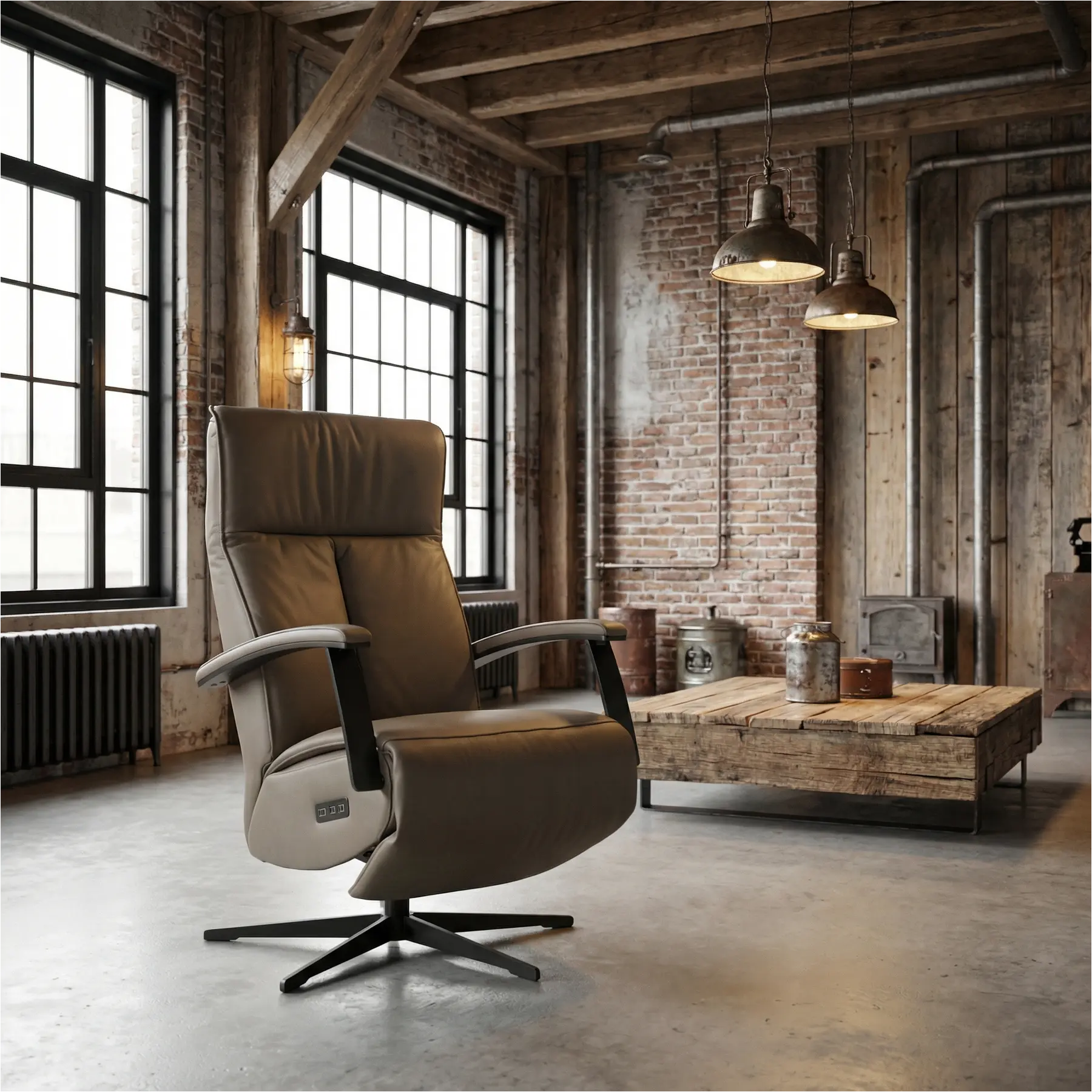 afbeelding van Leren relaxfauteuil met hartbalans Pure - Toledo Moss (bruin/groen) - small - stervoet zwart (slank)