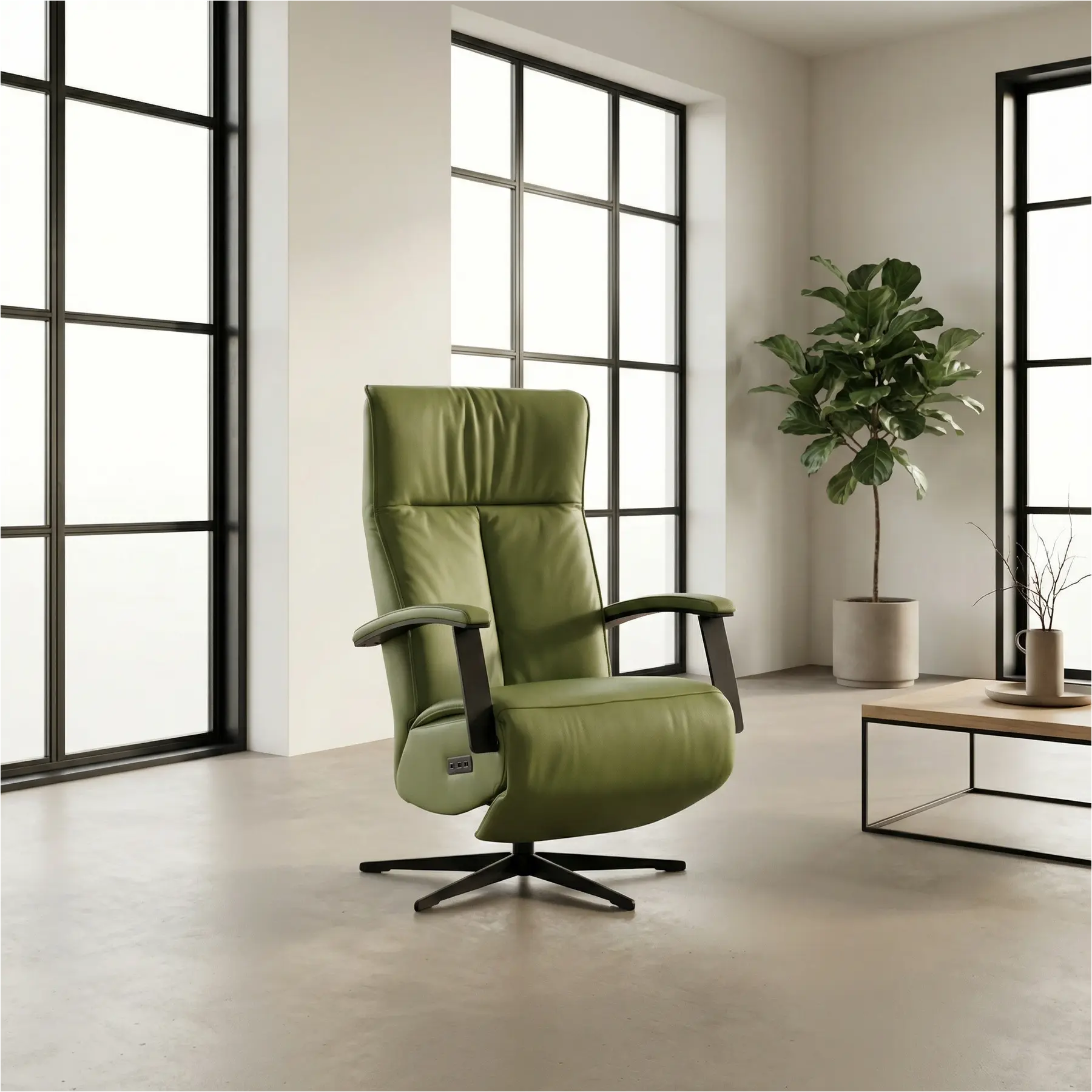 afbeelding van Leren elektrisch relaxfauteuil Pure - Toledo Lime (felgroen) - medium - stervoet zwart (slank)