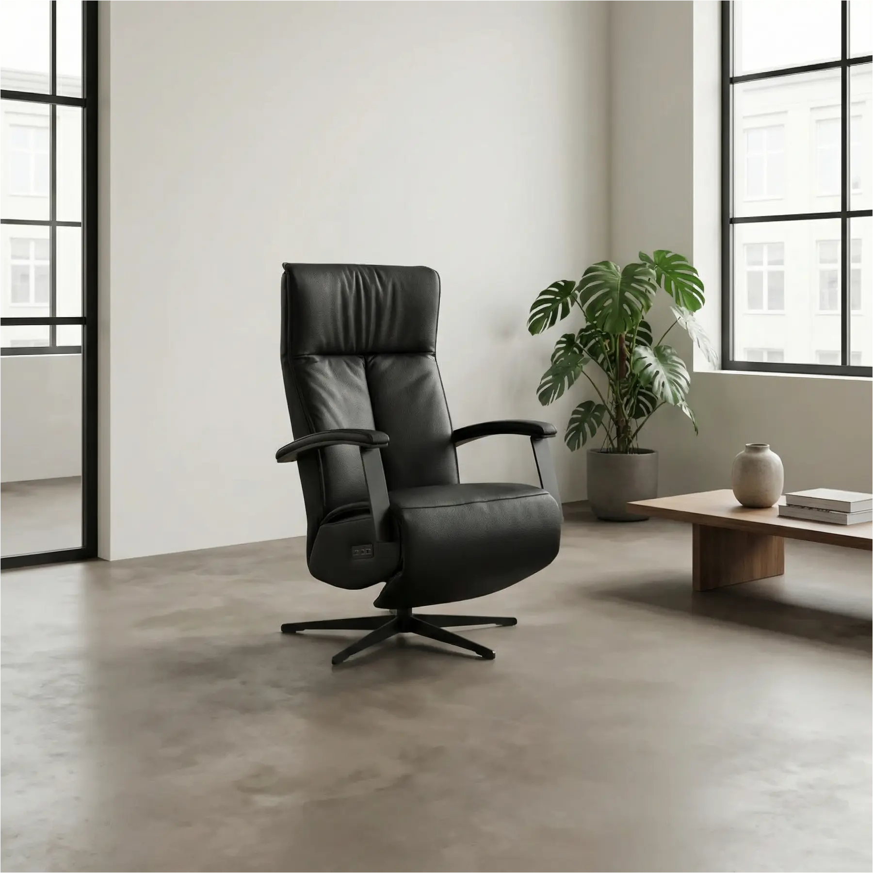 afbeelding van Leren elektrisch relaxfauteuil Pure - Toledo Nero (zwart) - small - stervoet zwart (slank)
