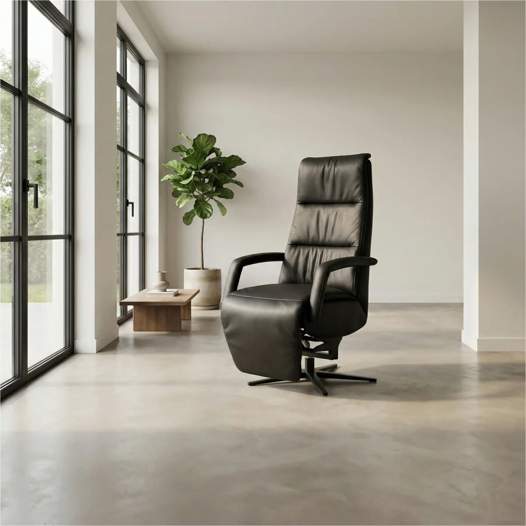 afbeelding van Leren sta-op-stoel Calm - Massif Nero (zwart) - large - stervoet zwart (breed)