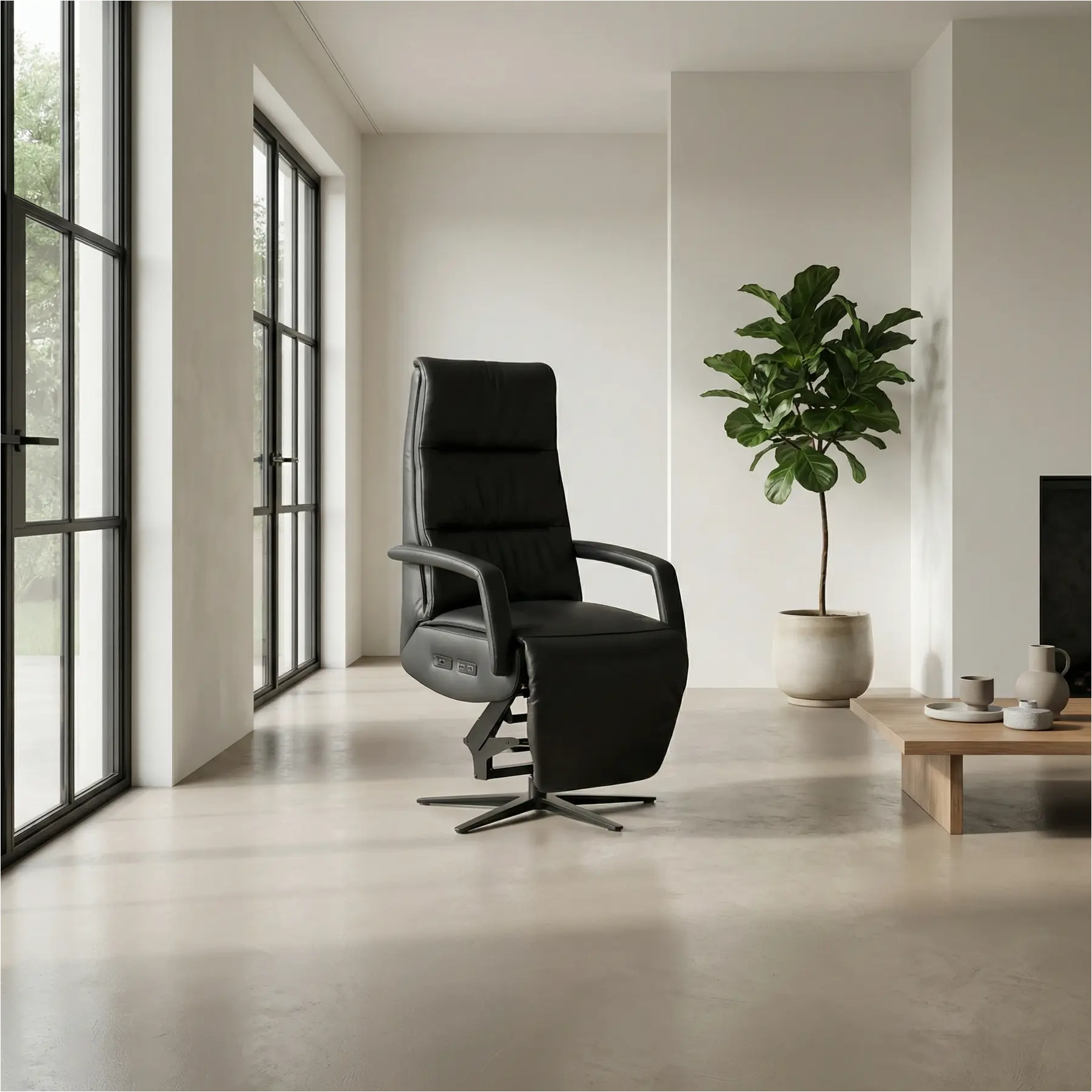 afbeelding van Leren sta-op-stoel Calm - Massif Nero (zwart) - large - stervoet zwart (breed)