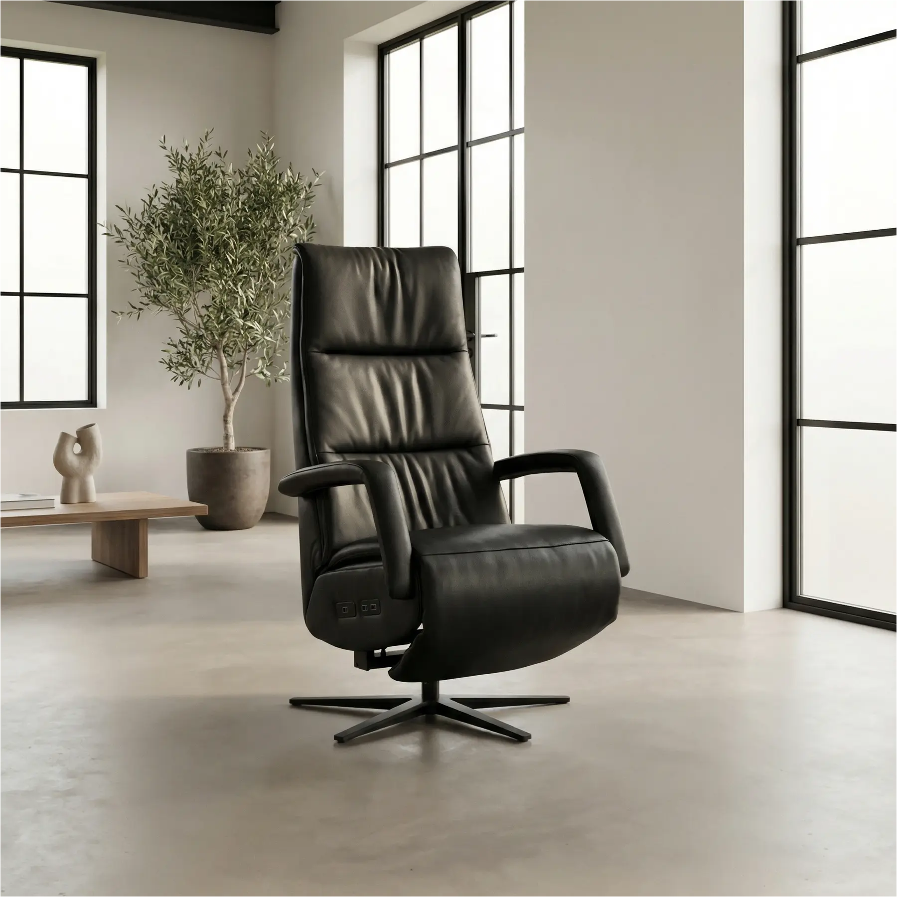 afbeelding van Leren elektrisch relaxfauteuil Calm - Massif Nero (zwart) - small - stervoet zwart (breed)