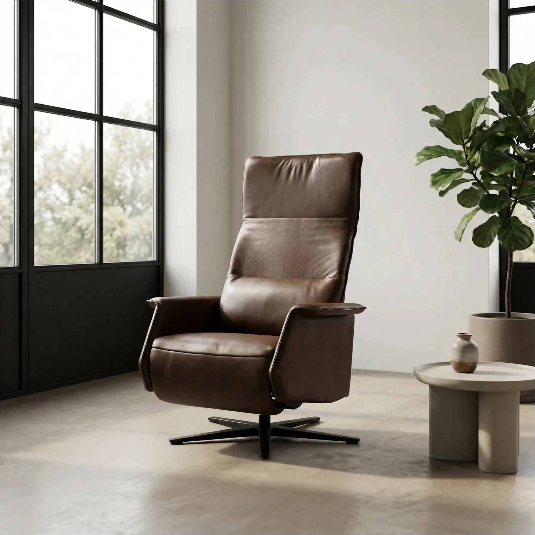 afbeelding van Leren relaxfauteuil Mojo - Granada Chocolate (bruin) - Small (zithoogte 43cm) - Stervoet zwart