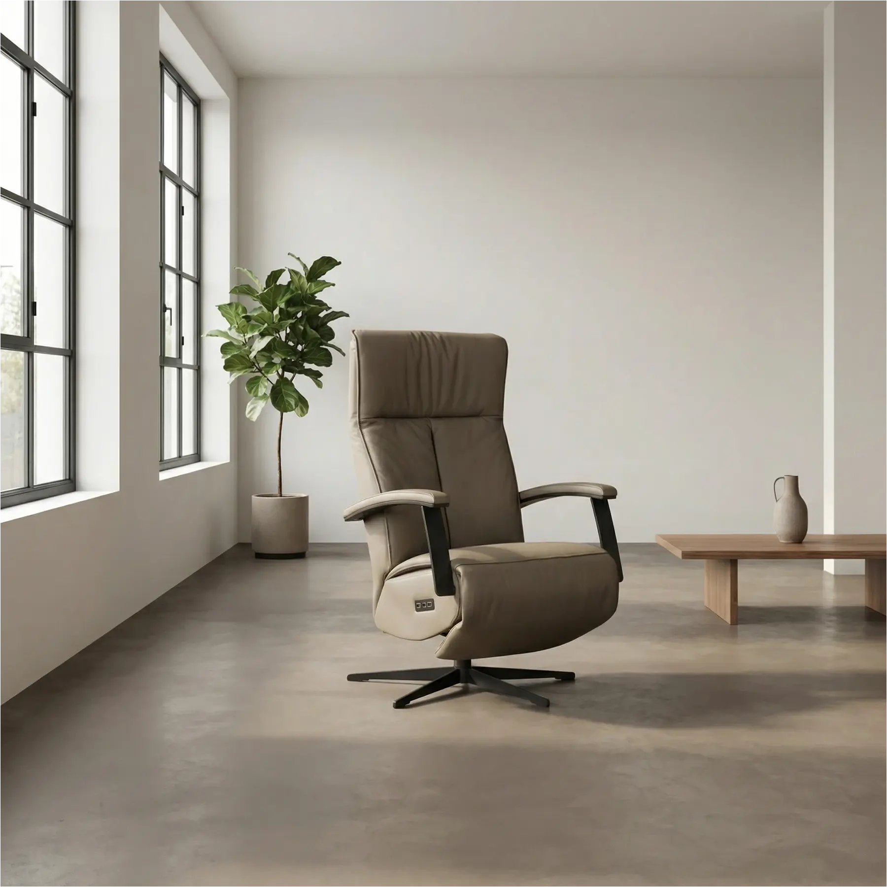 afbeelding van Leren elektrisch relaxfauteuil Pure - Toledo Moss (bruin/groen) - small - stervoet zwart (slank)