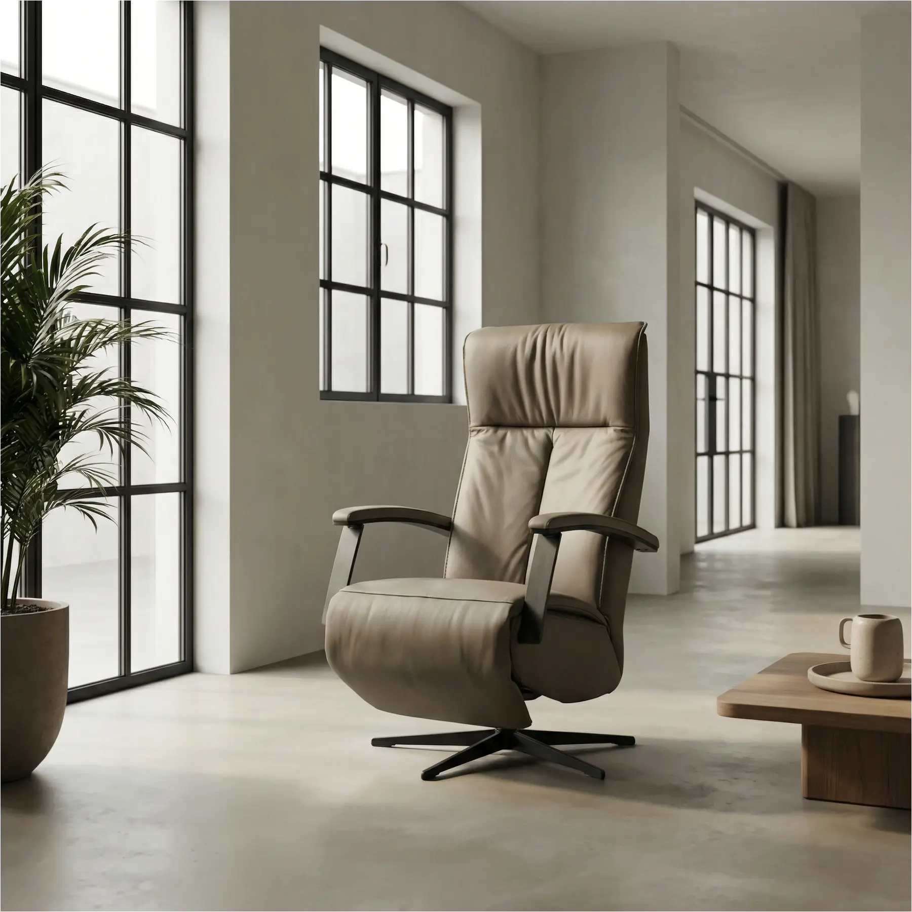 afbeelding van Leren relaxfauteuil met hartbalans Pure - Toledo Moss (bruin/groen) - small - stervoet zwart (slank)