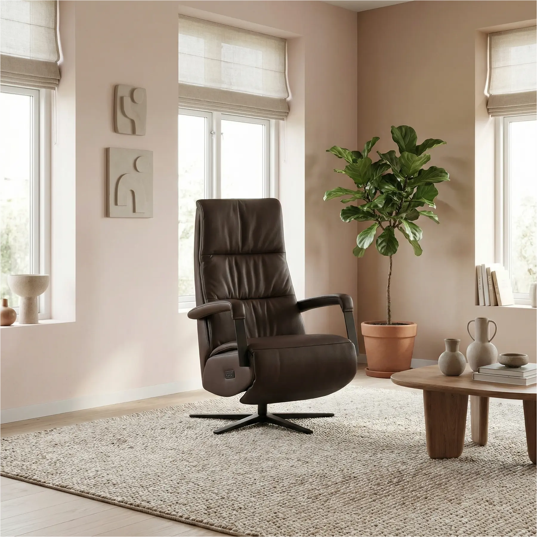 afbeelding van Leren elektrisch relaxfauteuil Core - Toledo Espresso (bruin) - large - stervoet zwart (breed)