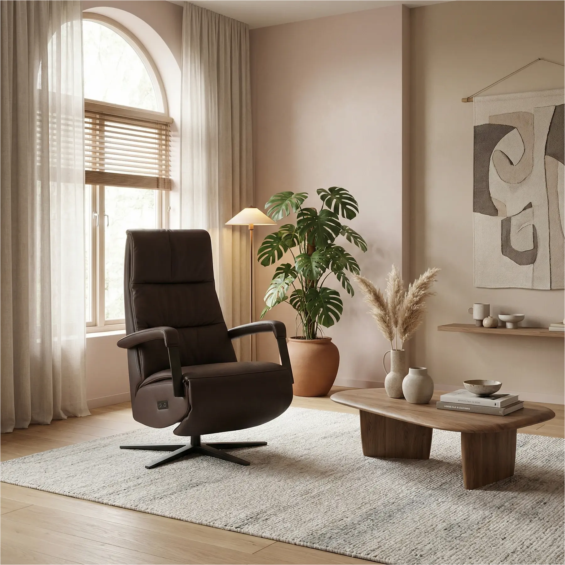 afbeelding van Leren relaxfauteuil met hartbalans Core - Toledo Espresso (bruin) - medium - stervoet zwart (breed)