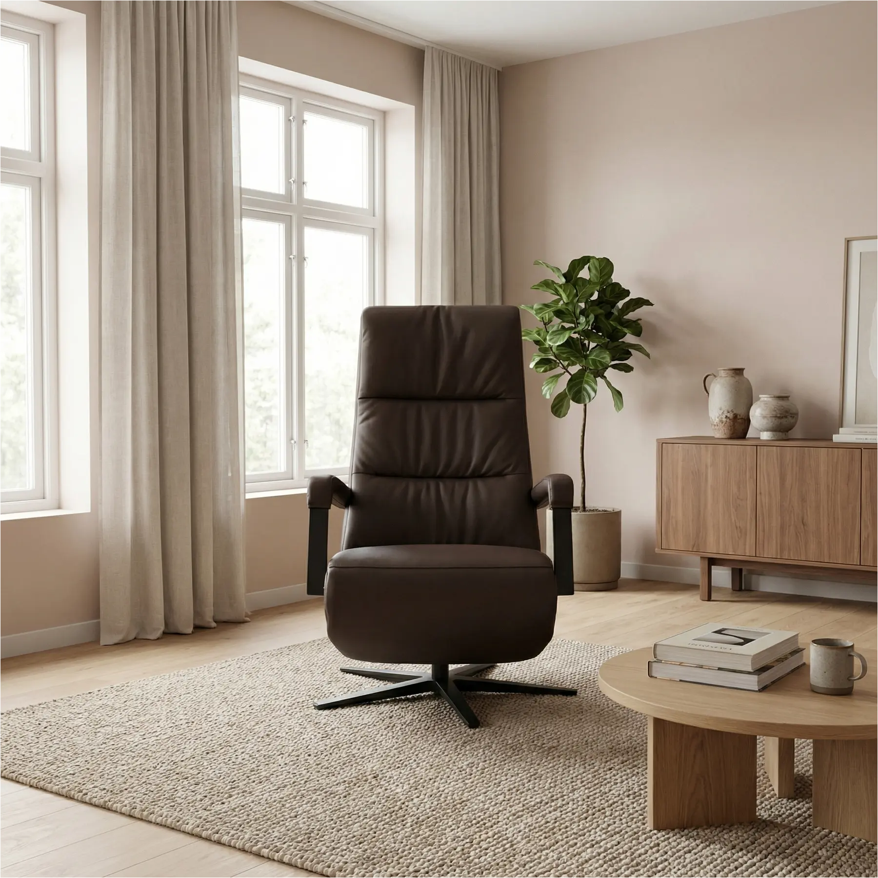 afbeelding van Leren relaxfauteuil met hartbalans Core - Toledo Espresso (bruin) - small - stervoet zwart (breed)