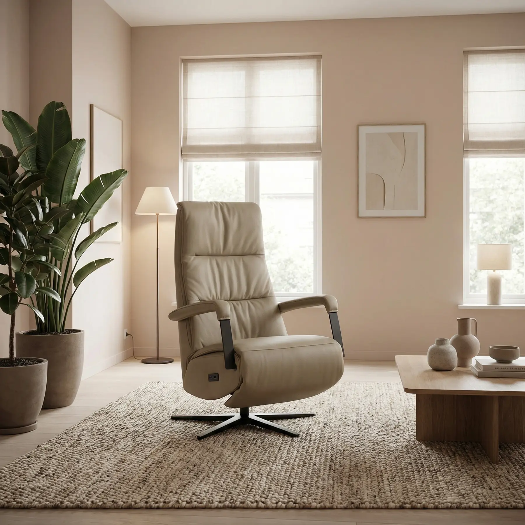 afbeelding van Leren elektrisch relaxfauteuil Core - Toledo Mocca (taupe/bruin) - large - stervoet zwart (breed)