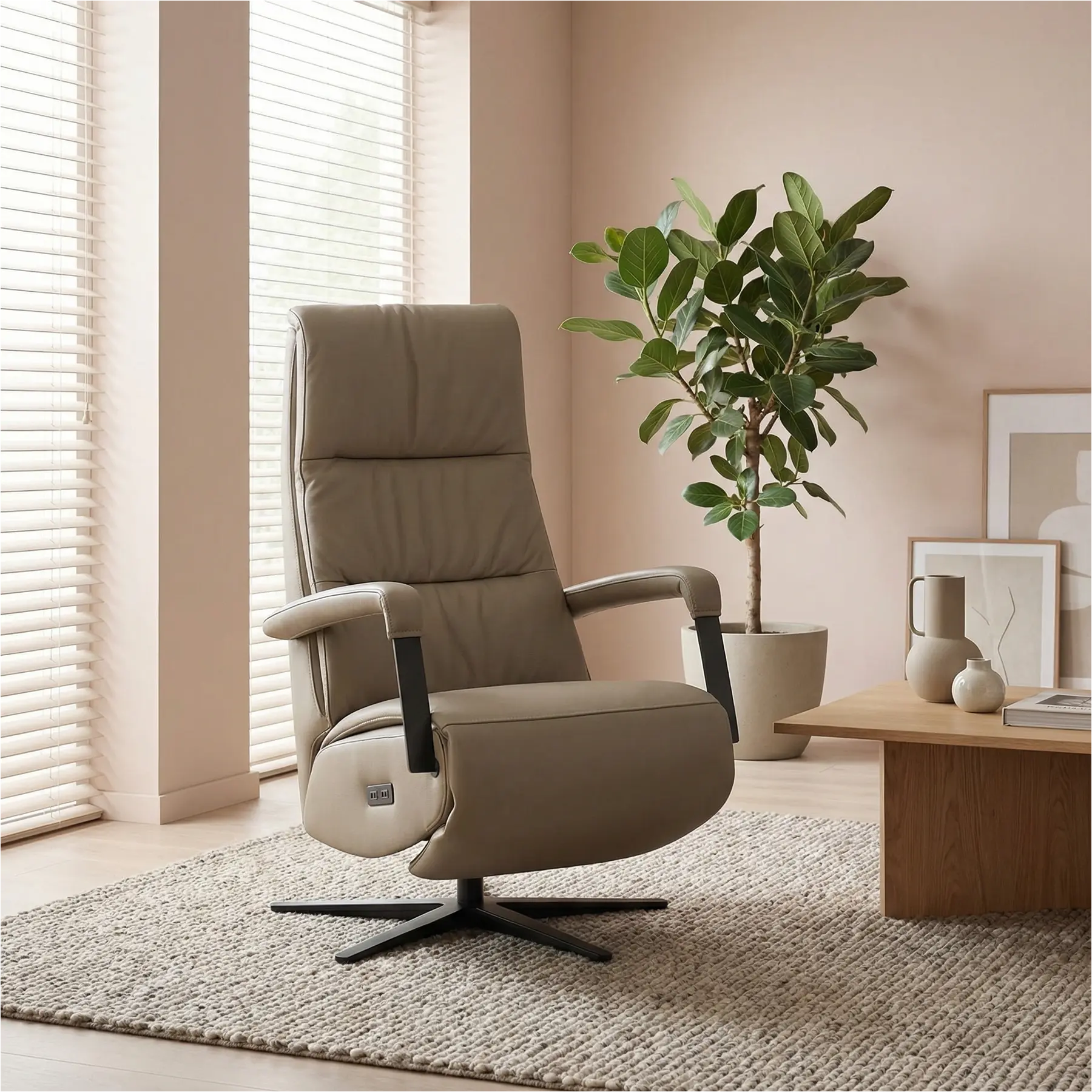 afbeelding van Leren elektrisch relaxfauteuil Core - Toledo Mocca (taupe/bruin) - small - stervoet zwart (breed)