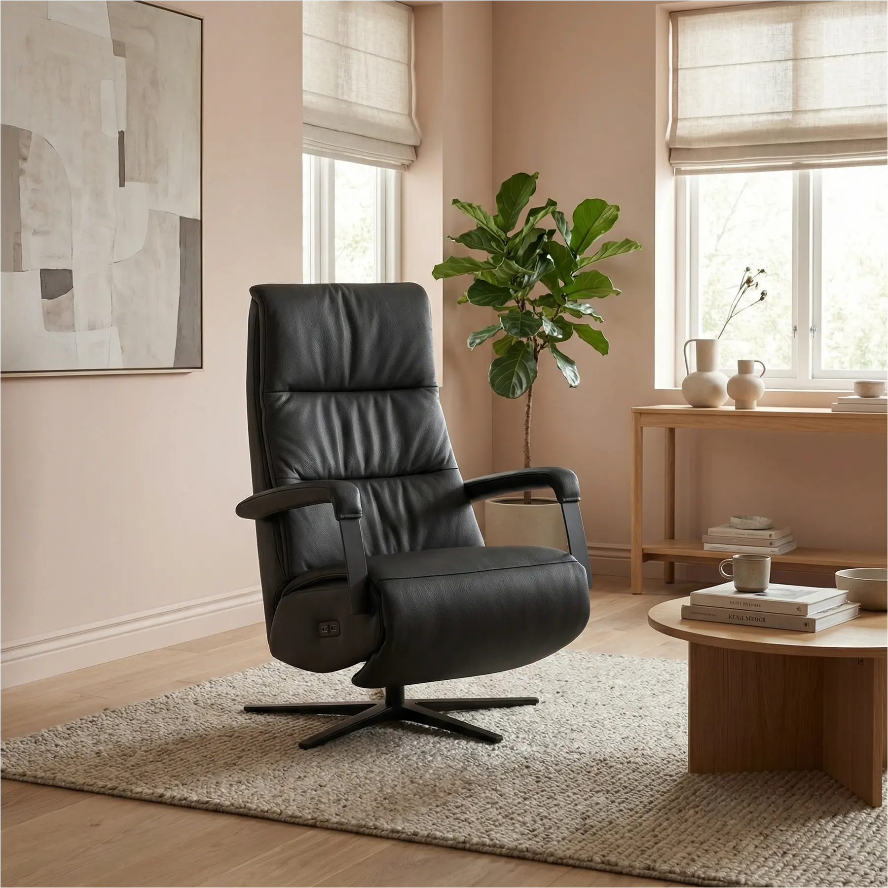 afbeelding van Leren elektrisch relaxfauteuil Core - Toledo Nero (zwart) - large - stervoet zwart (breed)