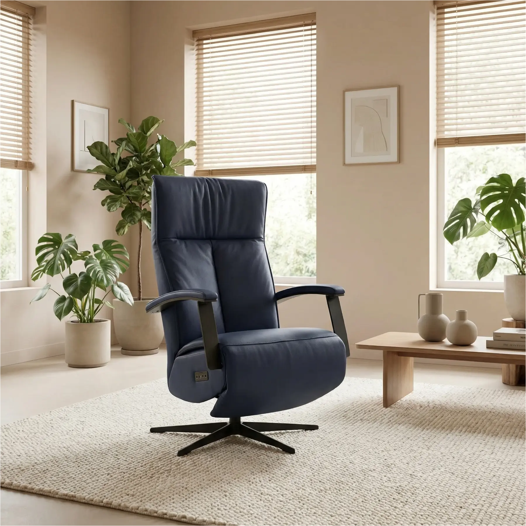 afbeelding van Leren elektrisch relaxfauteuil Pure - Toledo Kobalt (blauw) - large - stervoet zwart (slank)