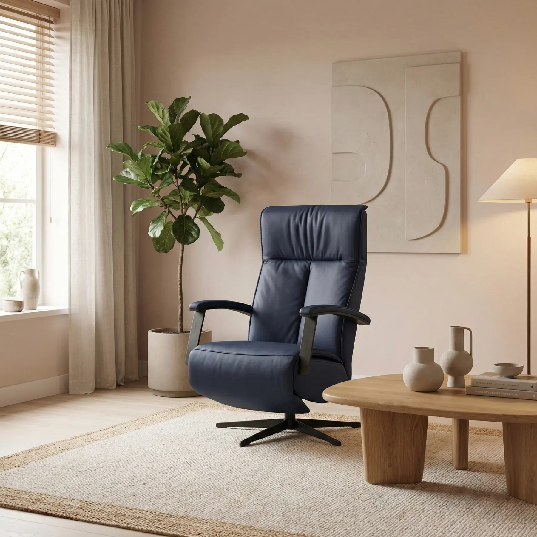 afbeelding van Leren elektrisch relaxfauteuil Pure - Toledo Kobalt (blauw) - small - stervoet zwart (slank)