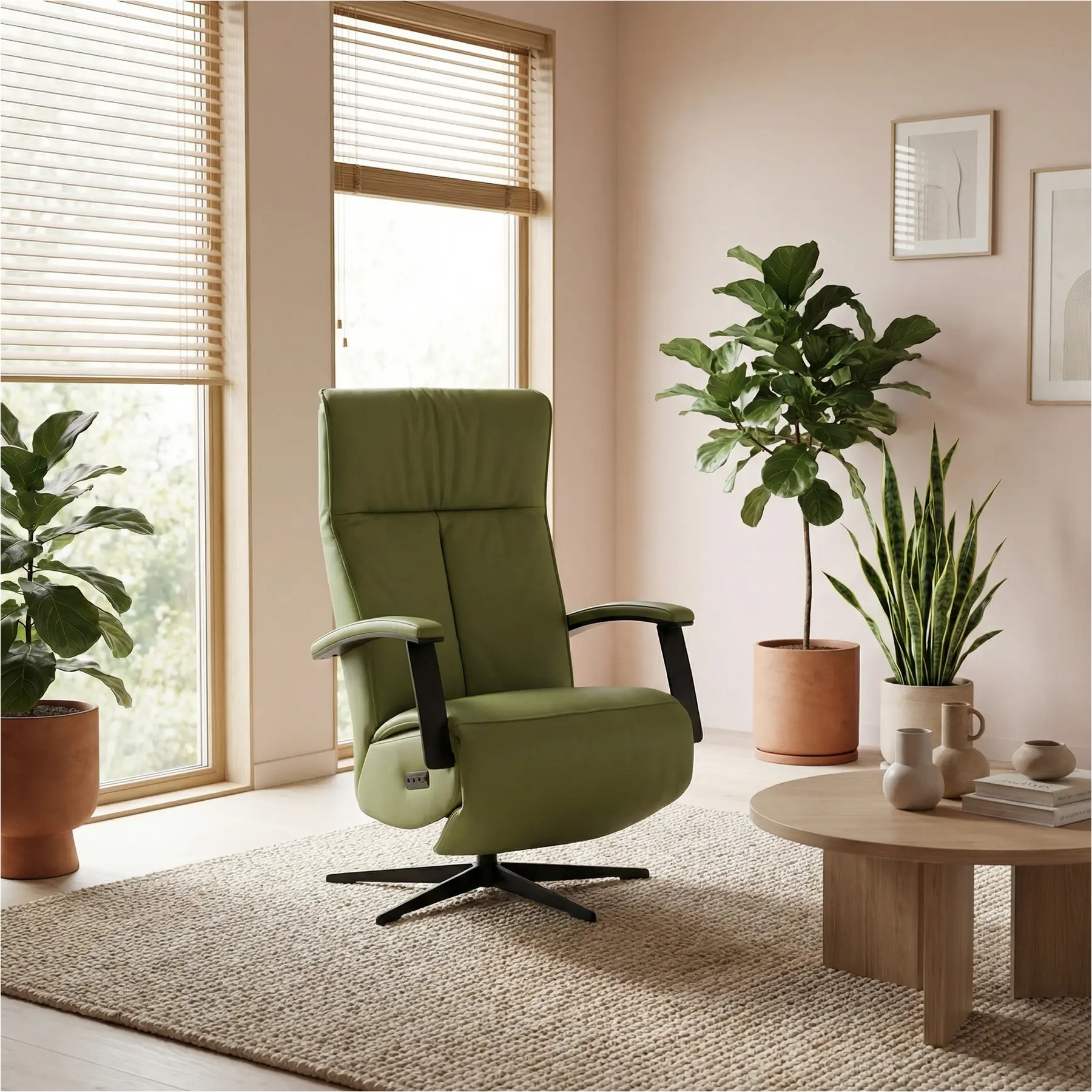 afbeelding van Leren relaxfauteuil met hartbalans Pure - Toledo Lime (felgroen) - large - stervoet zwart (slank)