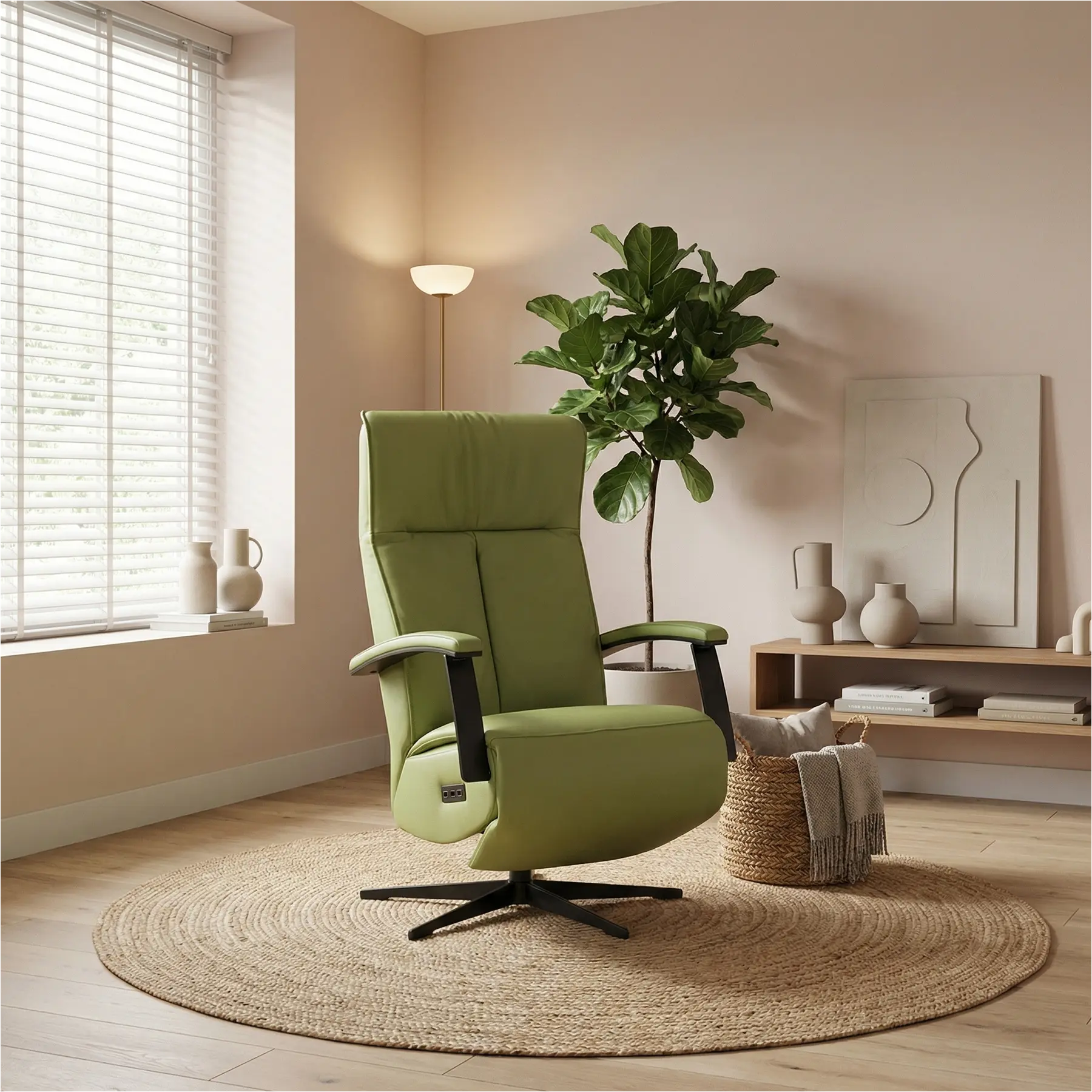 afbeelding van Leren elektrisch relaxfauteuil Pure - Toledo Lime (felgroen) - medium - stervoet zwart (slank)