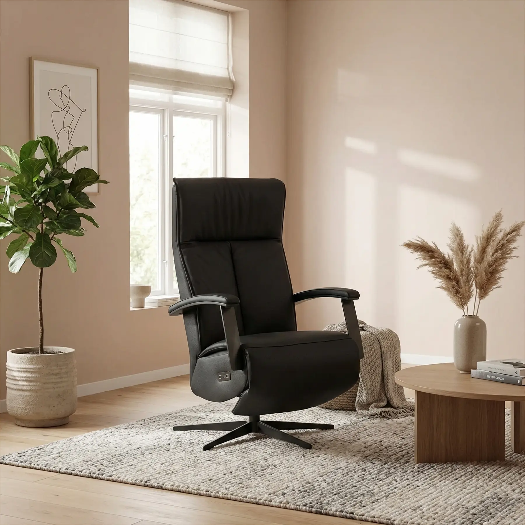 afbeelding van Leren elektrisch relaxfauteuil Pure - Toledo Nero (zwart) - small - stervoet zwart (slank)