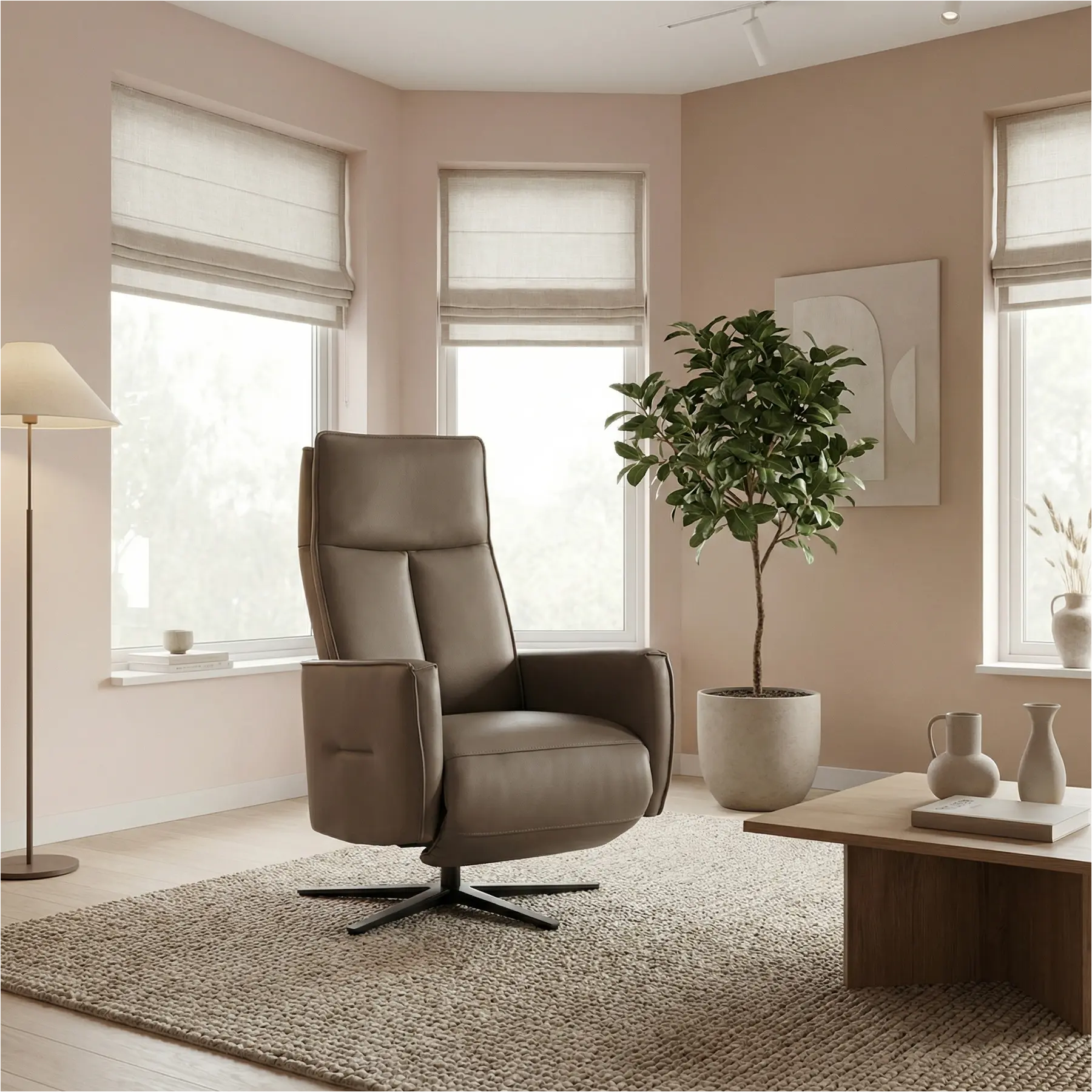 afbeelding van Leren elektrisch relaxfauteuil Honor - Massif Rock (grijs/bruin) - Large - Schotelvoet zwart