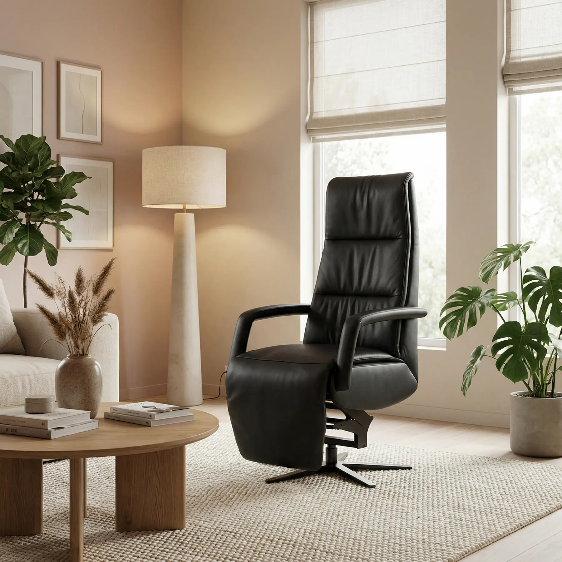 afbeelding van Leren sta-op-stoel Calm - Massif Nero (zwart) - large - stervoet zwart (breed)