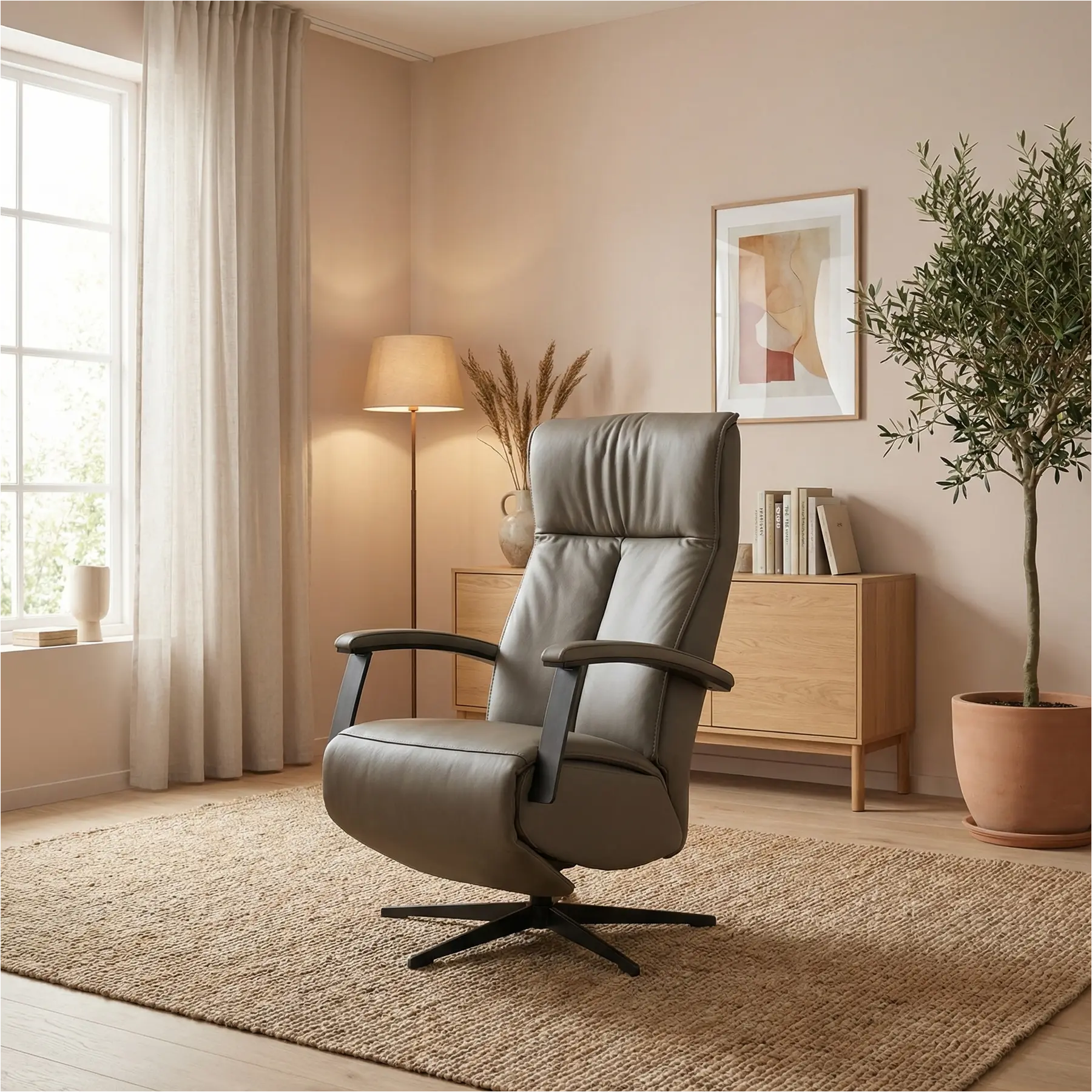 afbeelding van Leren relaxfauteuil met hartbalans Pure - Toledo Moss (bruin/groen) - small - stervoet zwart (slank)