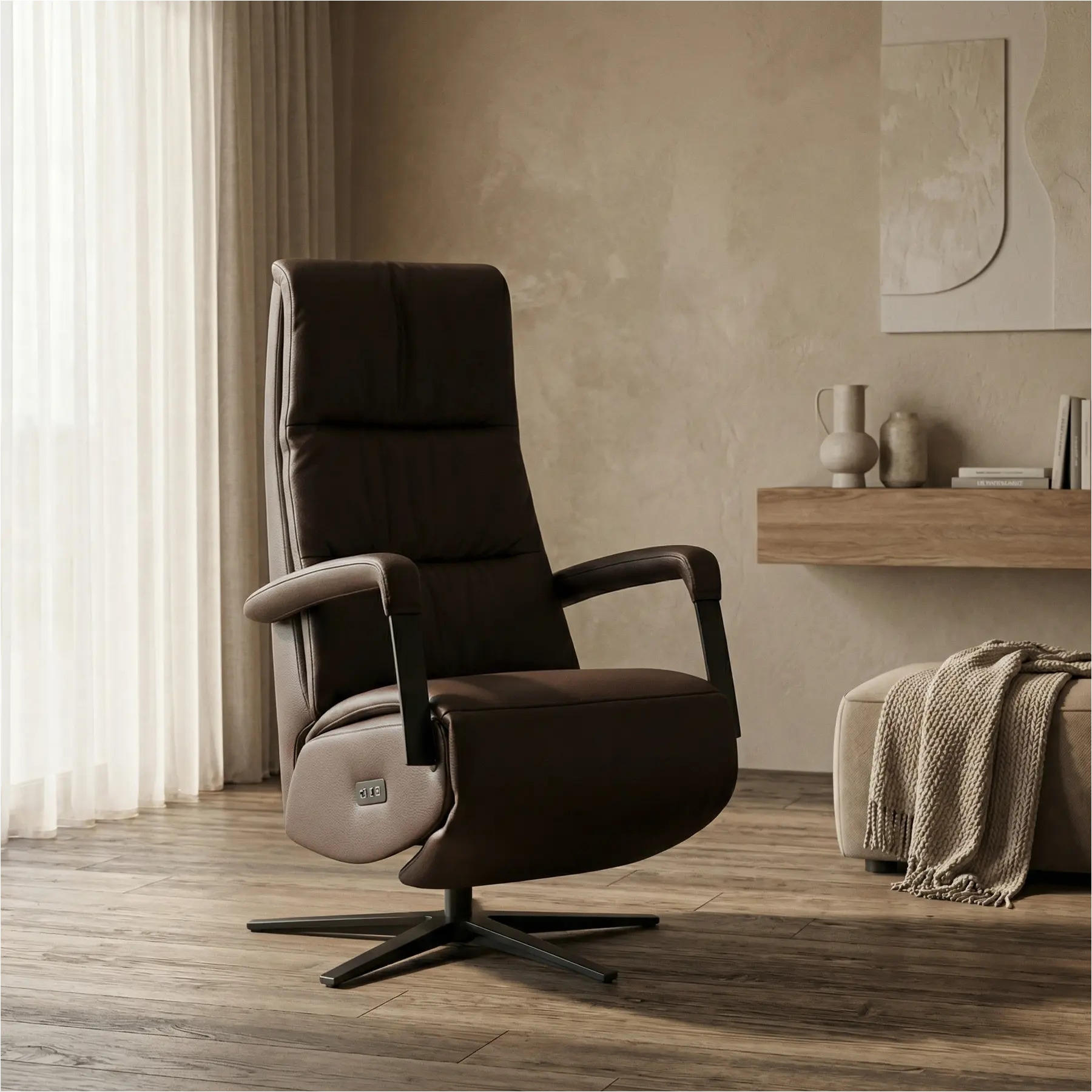 afbeelding van Leren relaxfauteuil met hartbalans Core - Toledo Espresso (bruin) - extra large - stervoet zwart (breed)