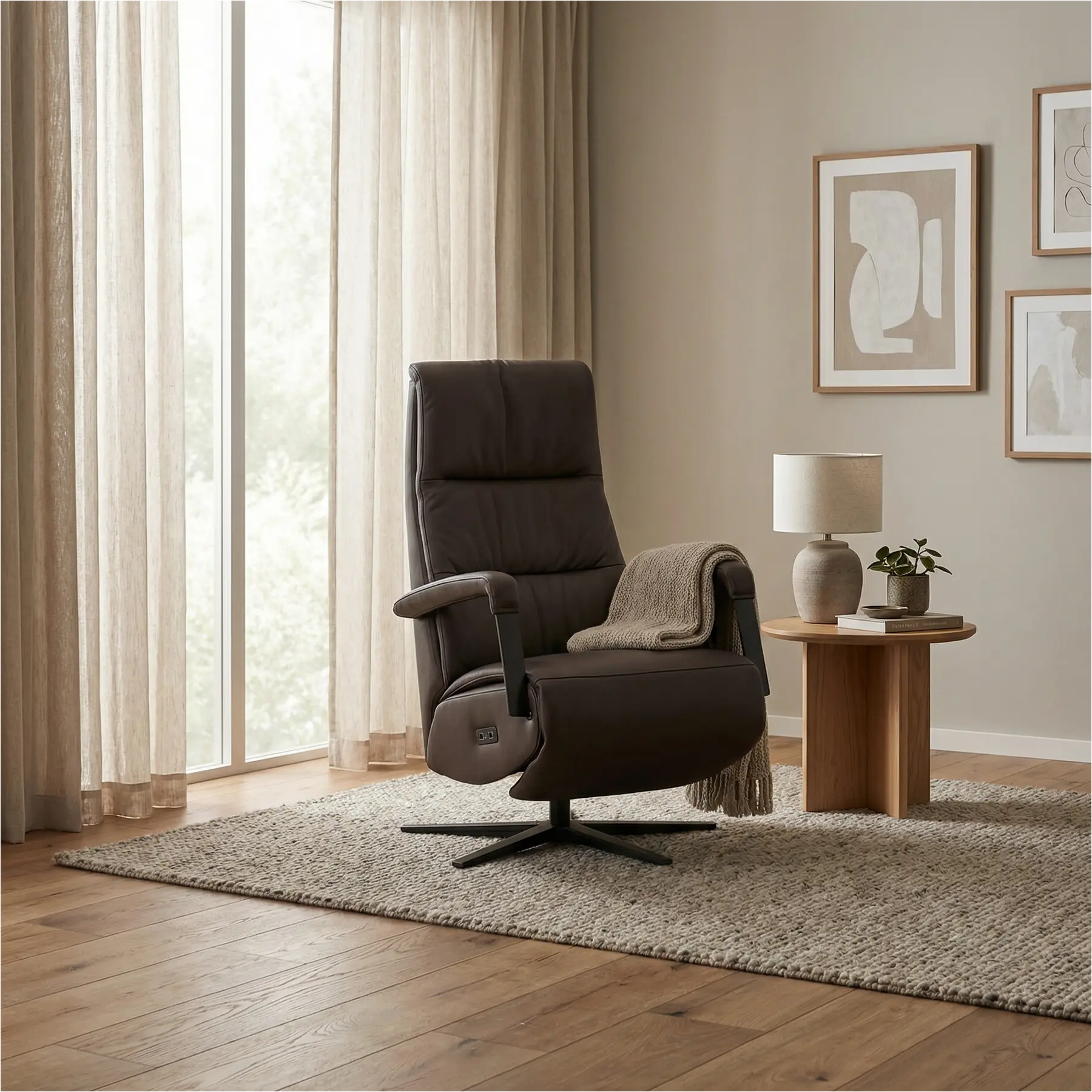 afbeelding van Leren elektrisch relaxfauteuil Core - Toledo Espresso (bruin) - large - stervoet zwart (breed)
