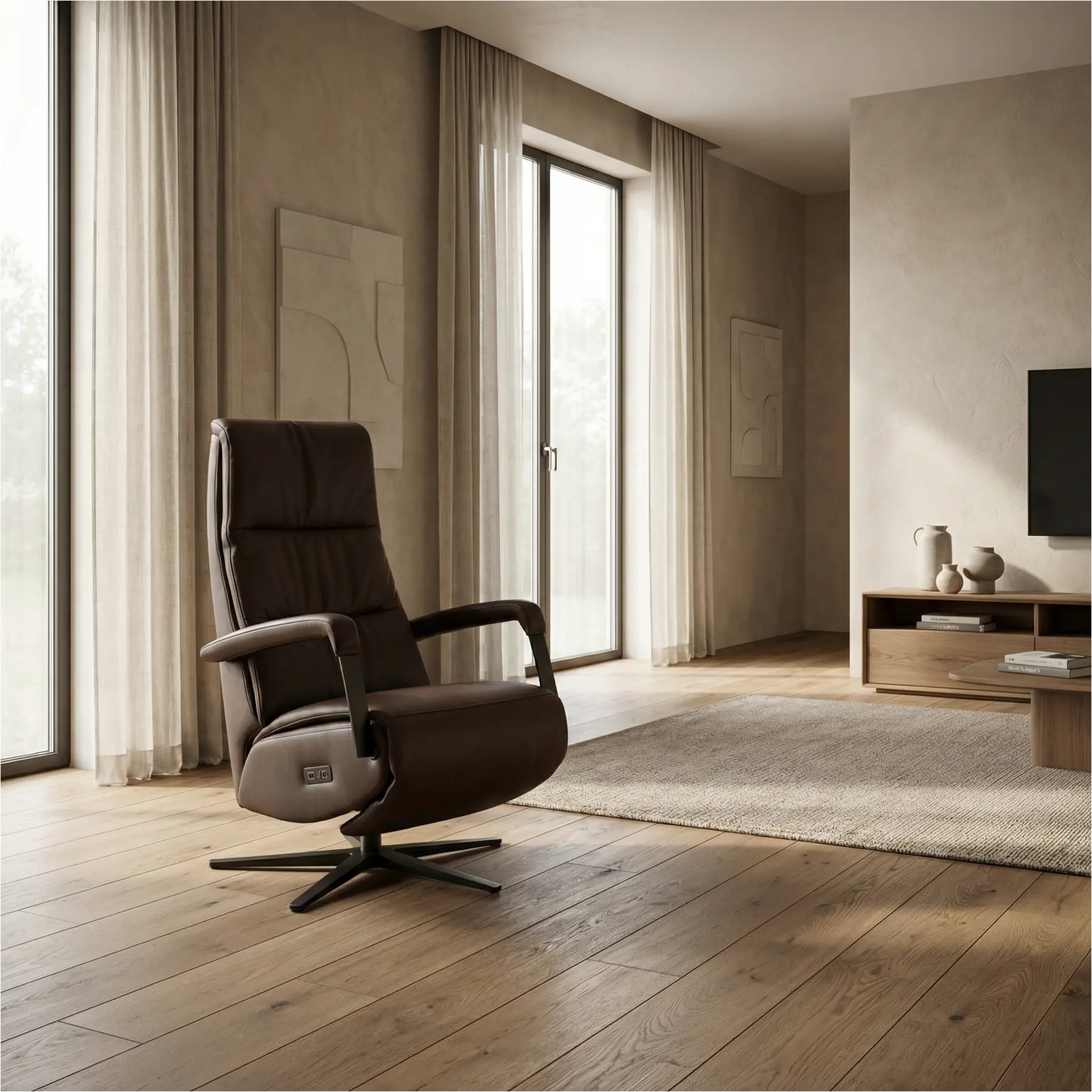 afbeelding van Leren relaxfauteuil met hartbalans Core - Toledo Espresso (bruin) - large - stervoet zwart (breed)