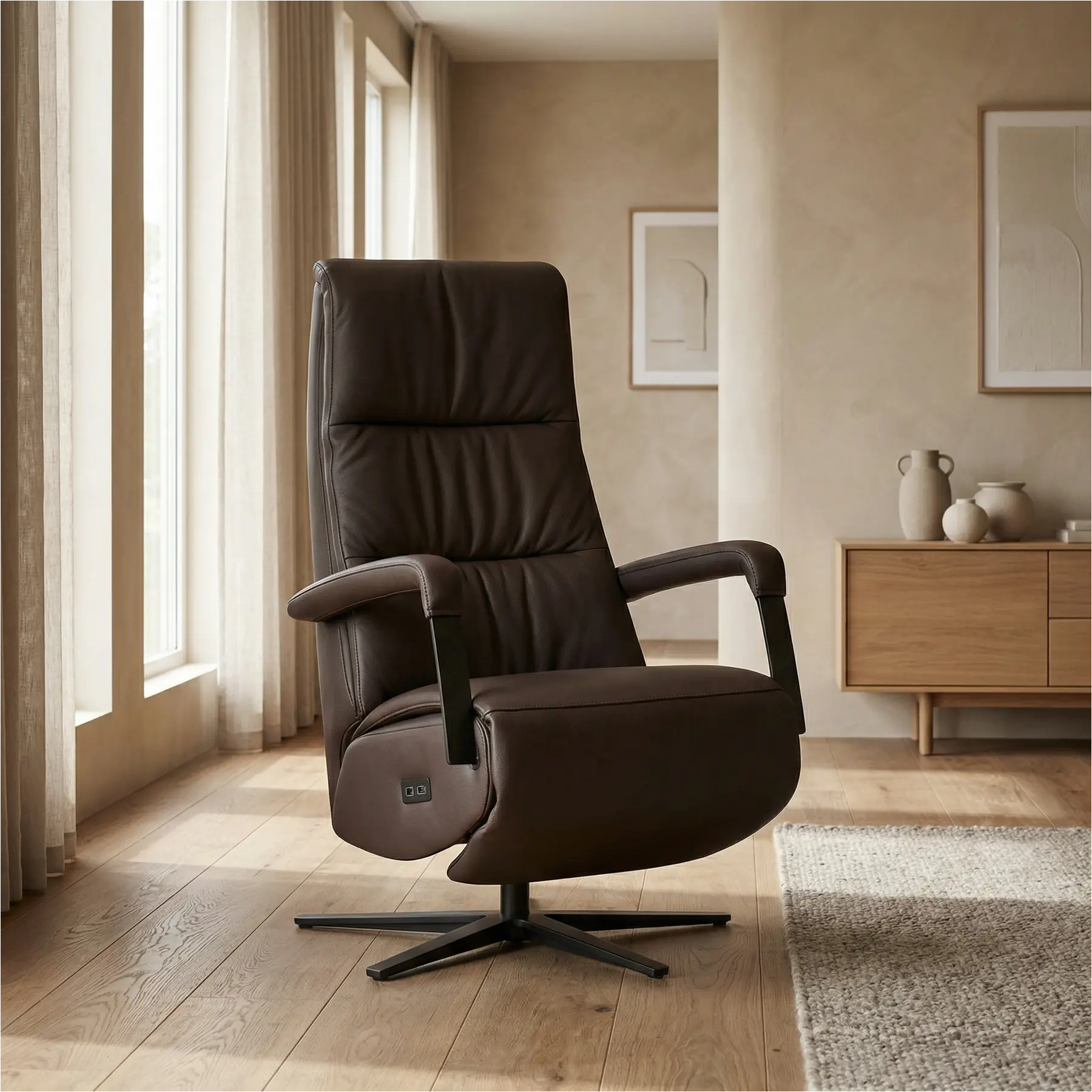 afbeelding van Leren relaxfauteuil met hartbalans Core - Toledo Espresso (bruin) - medium - stervoet zwart (breed)