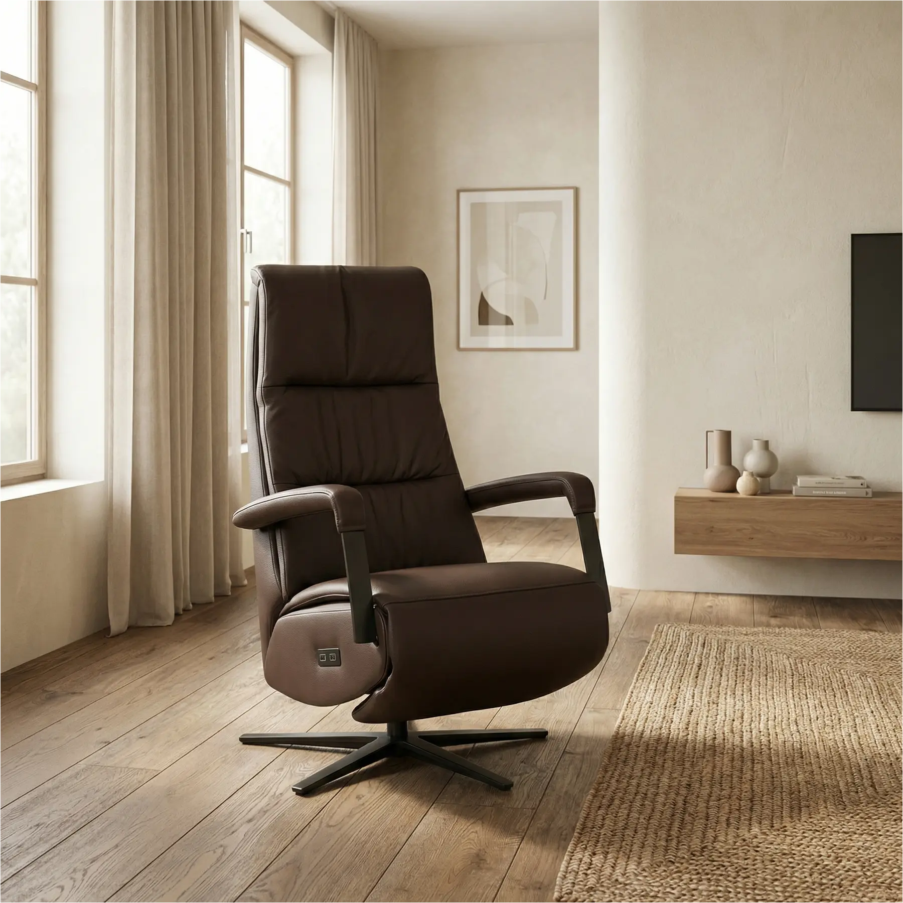 afbeelding van Leren relaxfauteuil met hartbalans Core - Toledo Espresso (bruin) - small - stervoet zwart (breed)