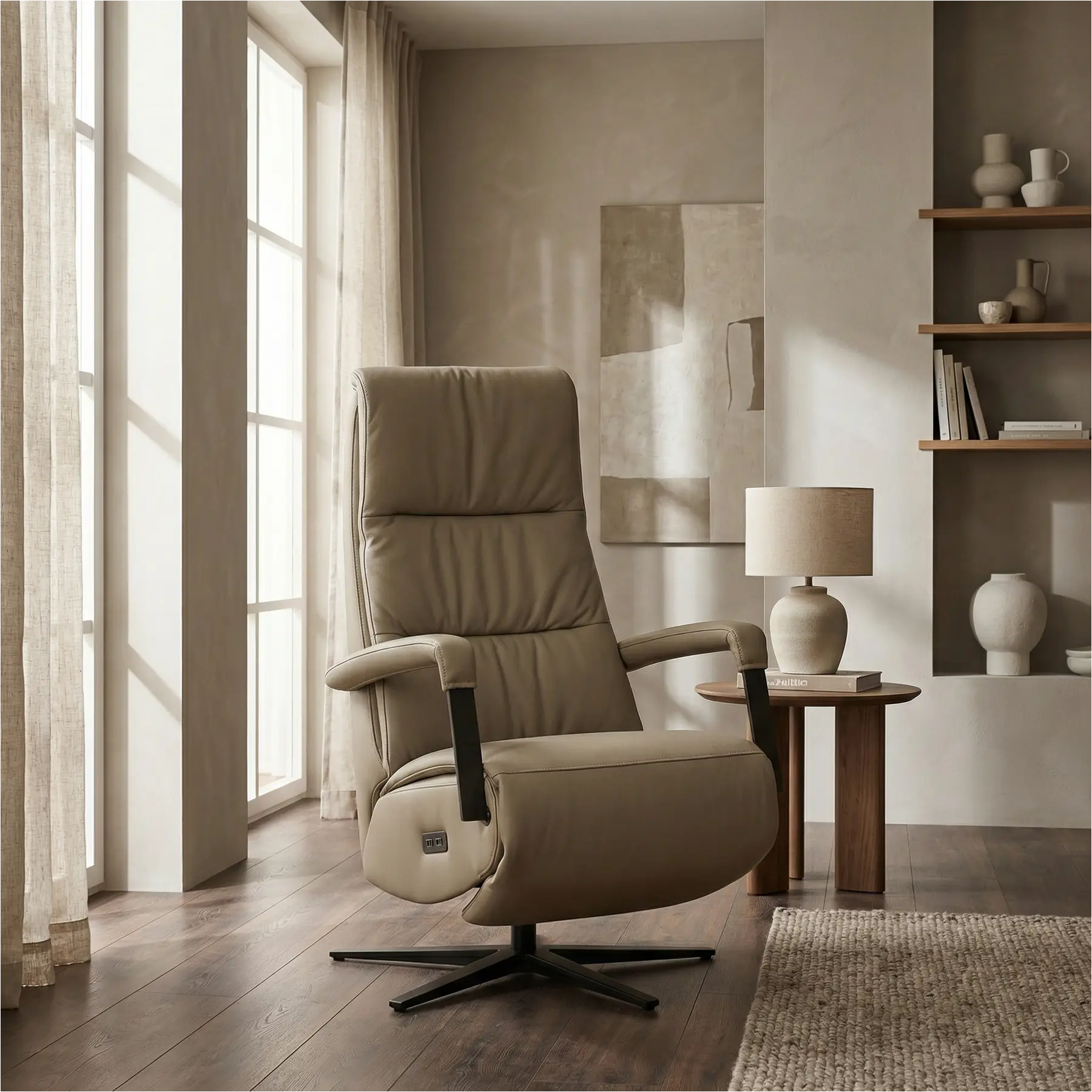 afbeelding van Leren elektrisch relaxfauteuil Core - Toledo Mocca (taupe/bruin) - small - stervoet zwart (breed)