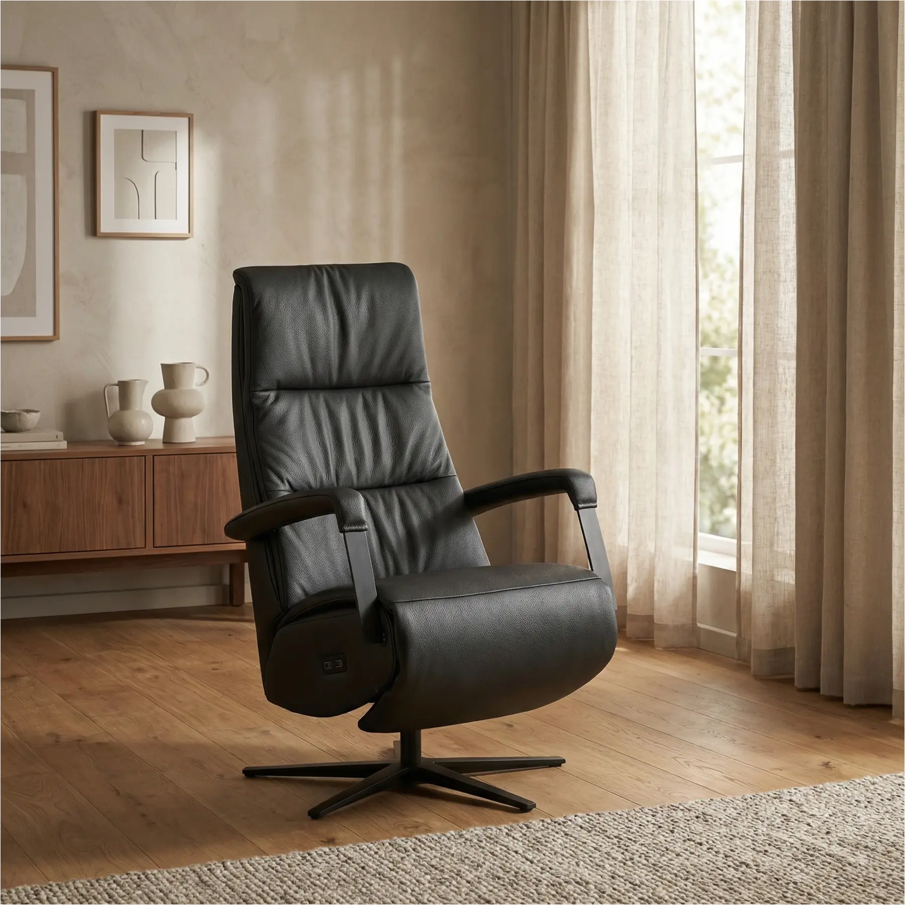 afbeelding van Leren elektrisch relaxfauteuil Core - Toledo Nero (zwart) - large - stervoet zwart (breed)