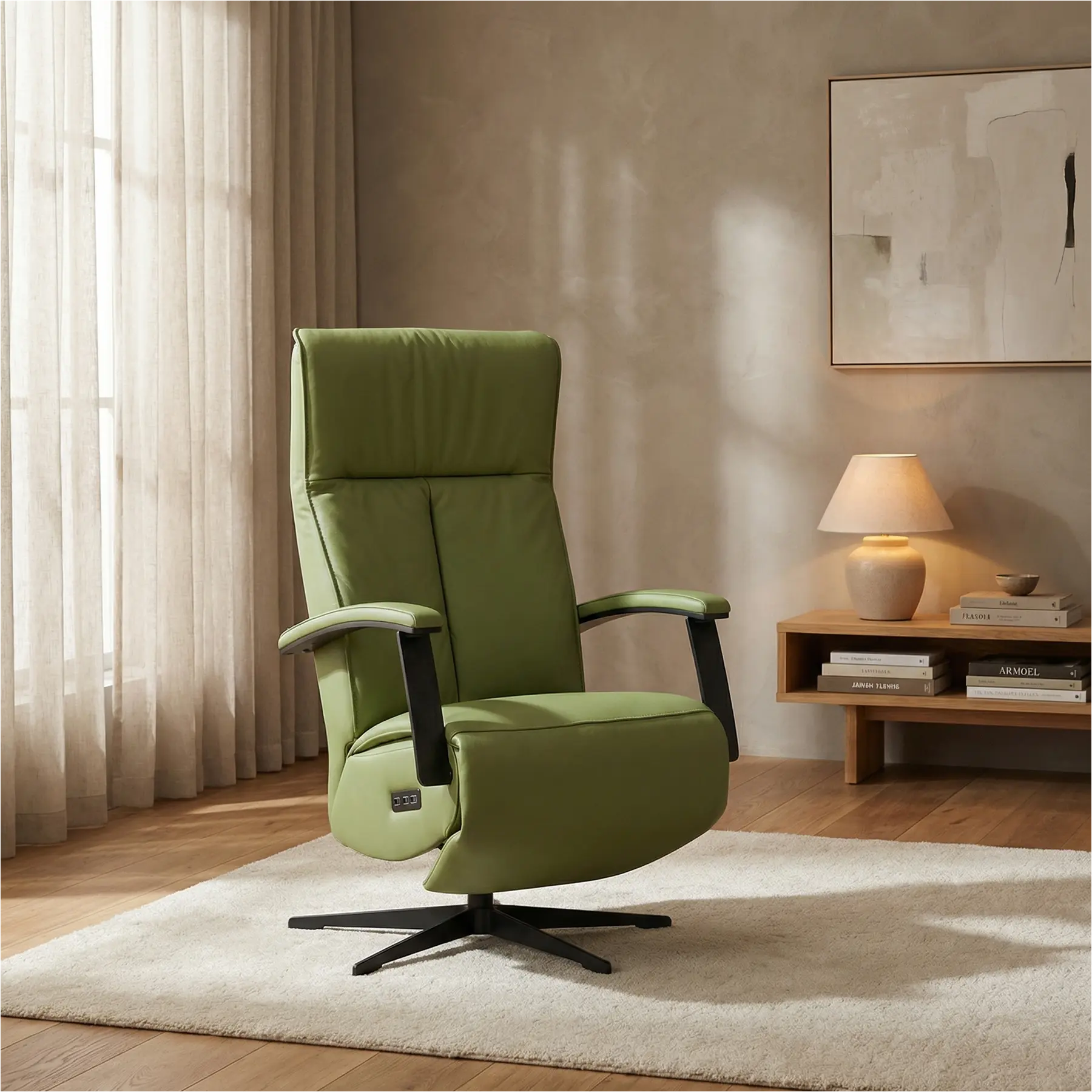 afbeelding van Leren relaxfauteuil met hartbalans Pure - Toledo Lime (felgroen) - large - stervoet zwart (slank)