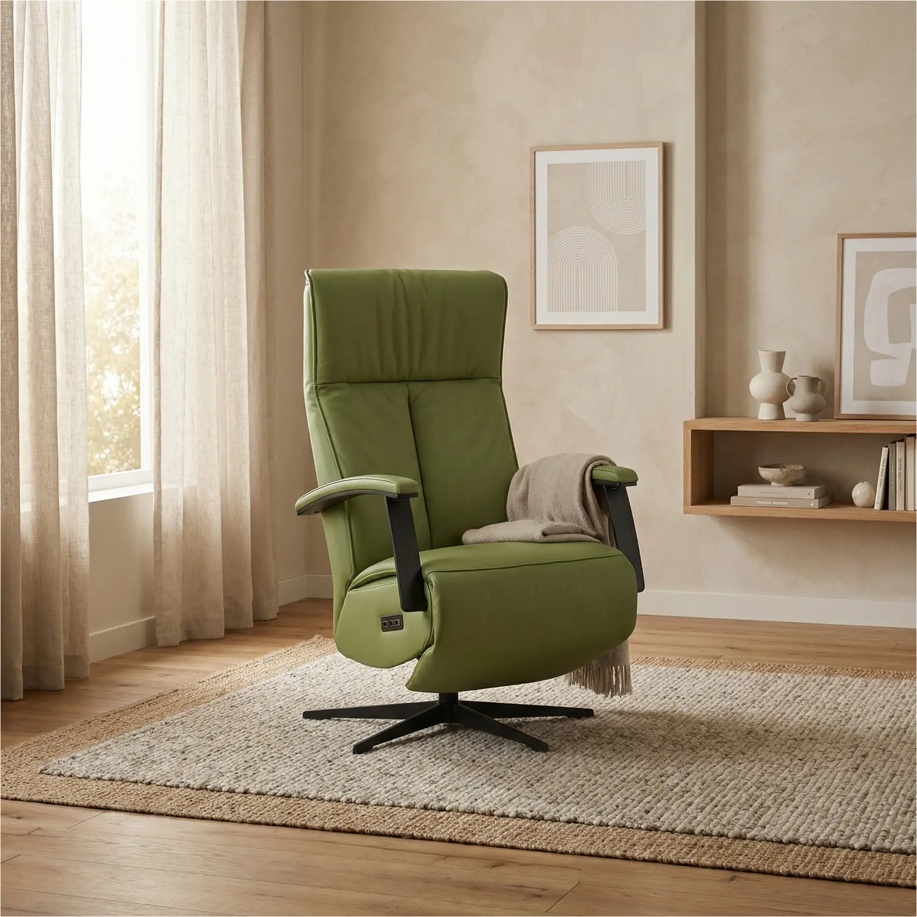 afbeelding van Leren elektrisch relaxfauteuil Pure - Toledo Lime (felgroen) - medium - stervoet zwart (slank)